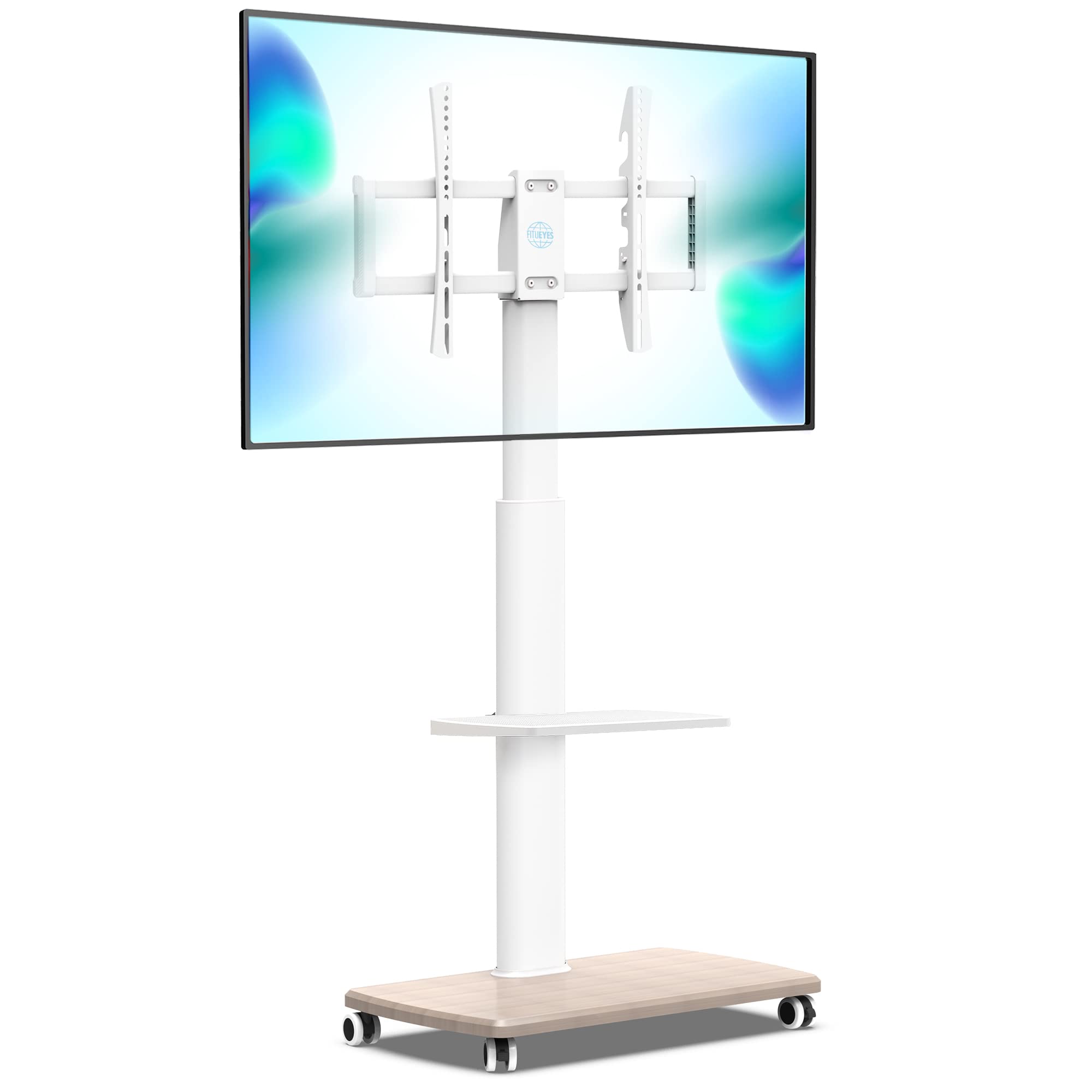 FITUEYES Universal Mobile TV Stand for 32-70 Inch Flat/Curved Screens up to 88lbs - Adjustable Height Rolling TV Cart with 600x400mm VESA - Perfect for Living Room, Bedroom & Home Office (White)