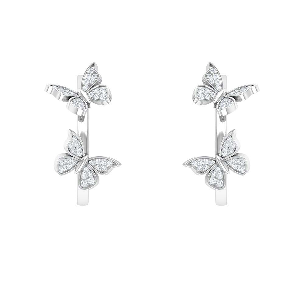 1/4 CT Round Cut Diamond Hoop Earrings for Women - 14K Solid Gold Butterfly Shape Half Hoop Earrings | Elegant Jewelry for Weddings, Parties & Special Occasions