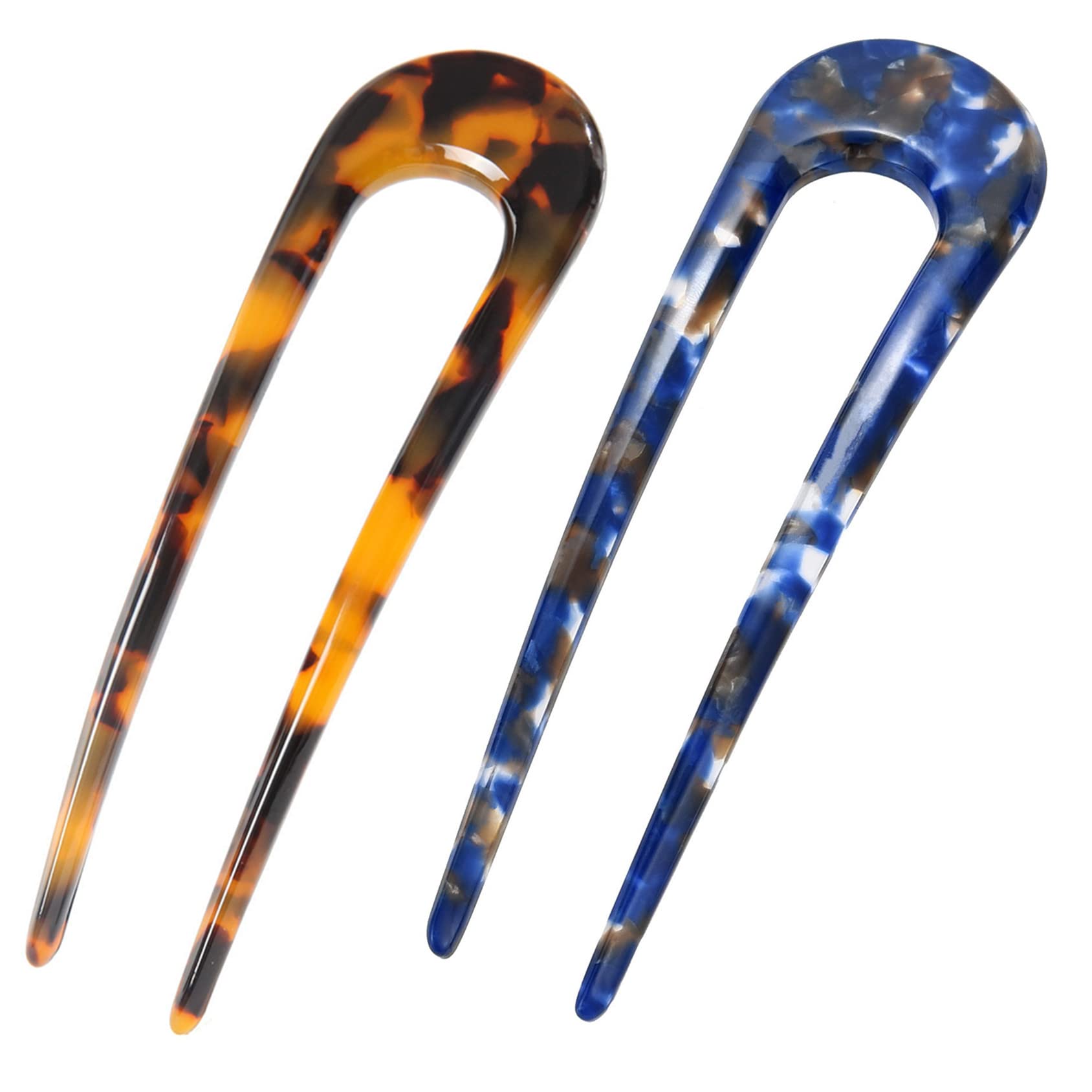 Tortoise Shell French Hair Forks & U-Shaped Hair Pins Set - 2 Prong Acetate Hair Sticks for Women, Chignon & Updo Hairstyles (2 Pack) - Perfect for Weddings, Parties & Everyday Elegant Looks