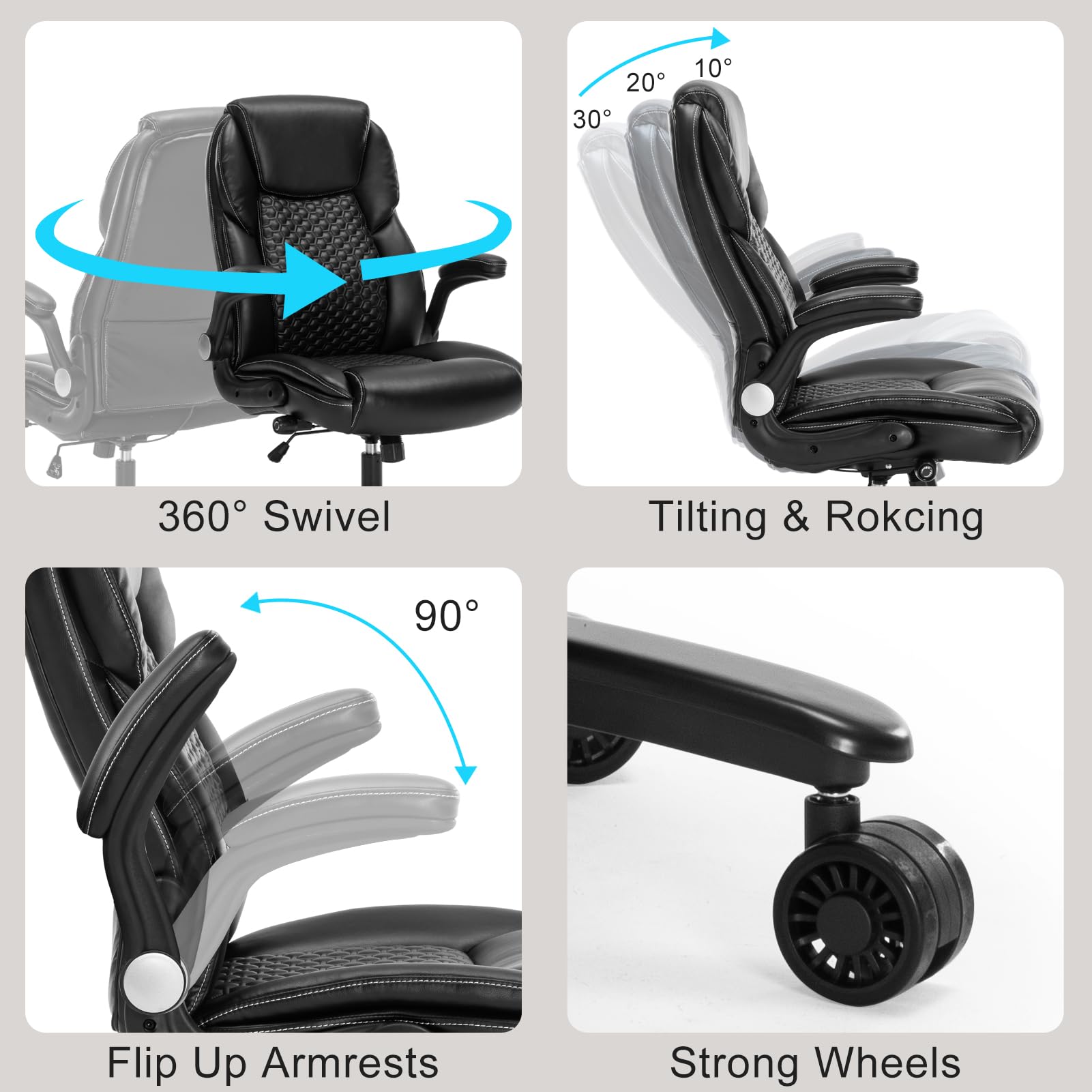 Ergonomic Office Chair with Adjustable Lumbar Support - PU Leather Executive Computer Desk Chair for Home Office, Gaming & Study - Swivel Rolling Chair with Tilt Lock - Black (Perfect for Remote Work, Online Classes & Long Gaming Sessions)
