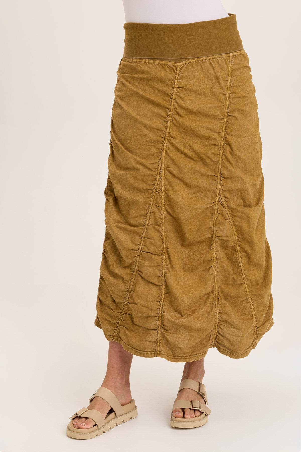 Linen Shirred Asymmetric Midi Skirt for Women - Breathable Summer Skirt with Elastic Waist, Boho Beach Skirt for Vacation, Date Night & Casual Outfits