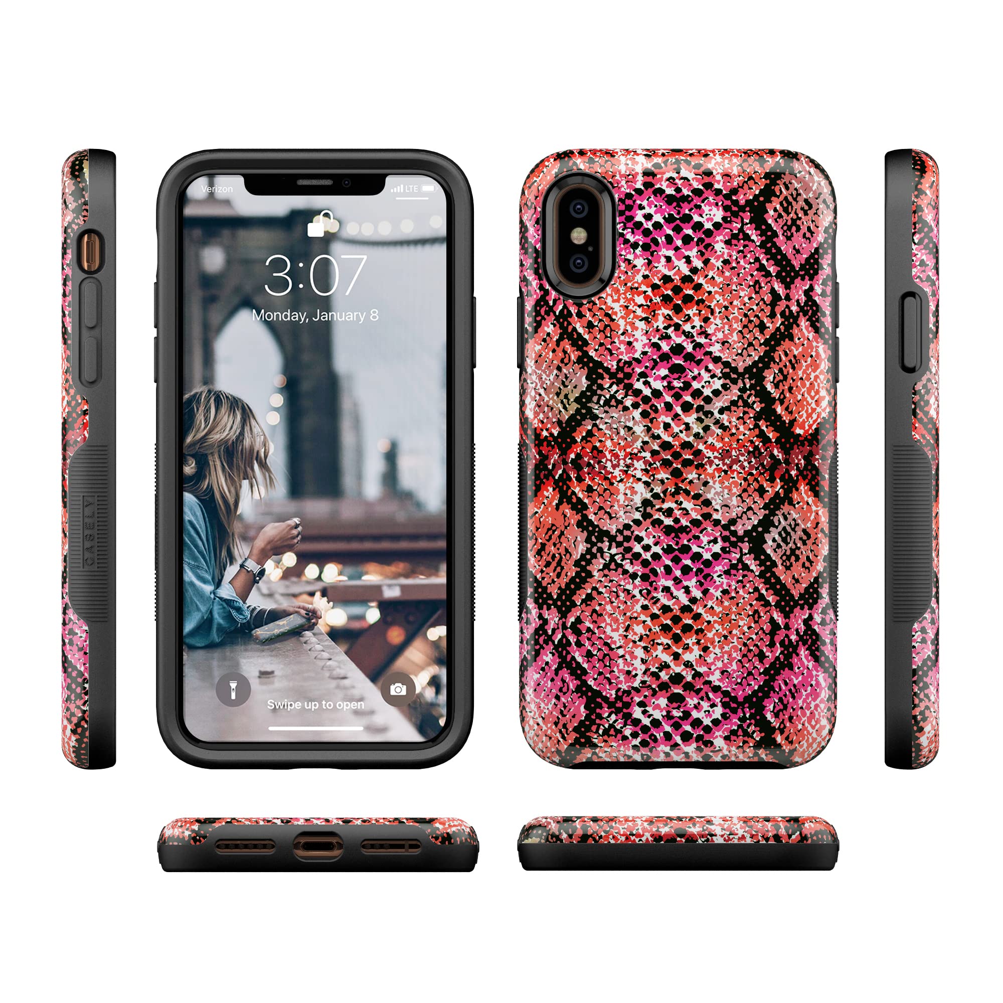 Casely iPhone X/XS Case - Stylish Red Snake Skin Phone Cover | Durable Protection for Everyday Use, Travel & Work