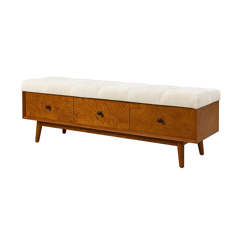 Cherry Wood Upholstered Flip Top Storage Bench with Cushion - Stylish Ottoman for Entryway, Living Room & Bedroom Storage