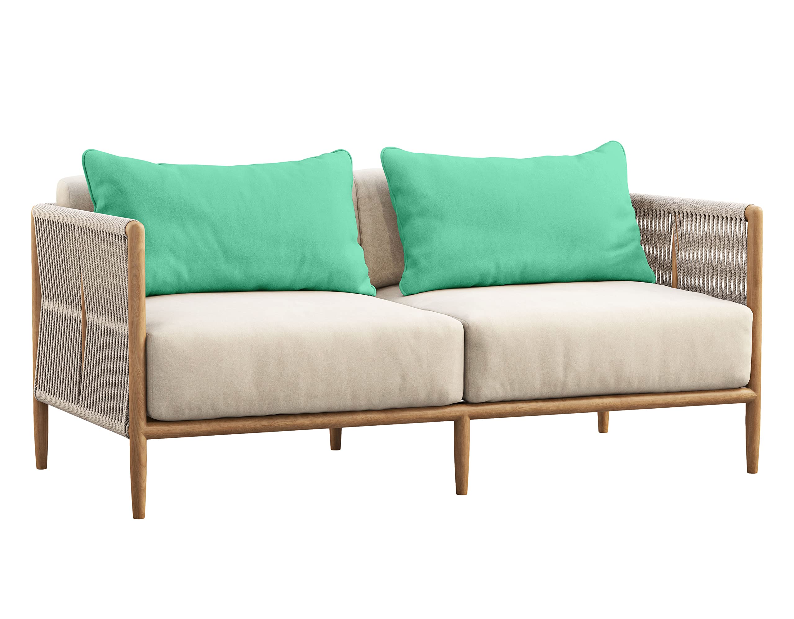 Waterproof Polyester Lumbar Pillow Covers 12x24 Inches - Set of 2 All-Weather Outdoor/Indoor Cushion Cases for Patio Sofa, Chair & Deck Furniture - Aquamarine Blue - Perfect for Backyard, Porch & Living Room Decor