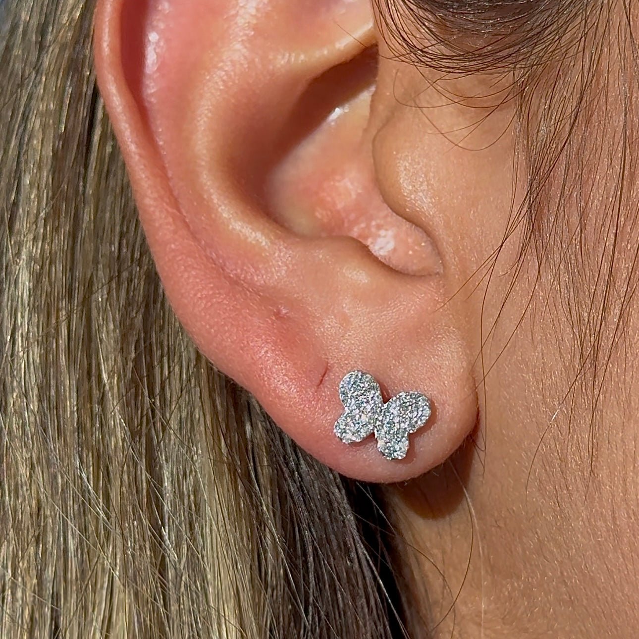 14K White Gold Diamond Pavé Butterfly Screw Back Earrings - Elegant Stud Earrings for Women, Perfect for Weddings, Parties & Special Occasions