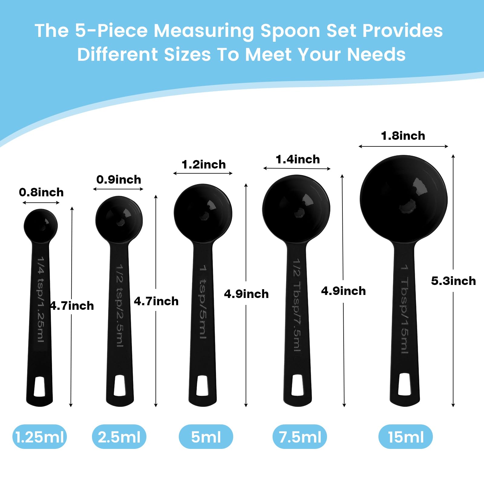 Premium 5-Piece Stainless Steel Measuring Spoons Set - Accurate Metal Measuring Cups & Spoons for Liquid, Dry Ingredients, Baking & Cooking - Durable Kitchen Essentials (Black) | Perfect for Home Chefs, Bakers & Meal Prep