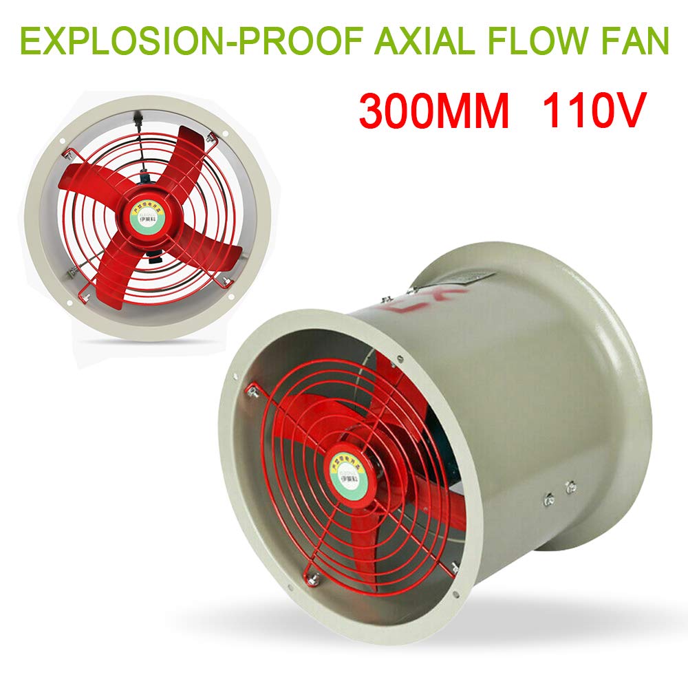 180W 110V Explosion-Proof Axial Flow Fan - 12 Inch Portable Exhaust Blower, 300mm 1450RPM for Garage, Factory, Basement Ventilation | High-Power Industrial Utility Fan for Pipeline, Workshop & Warehouse Air Circulation