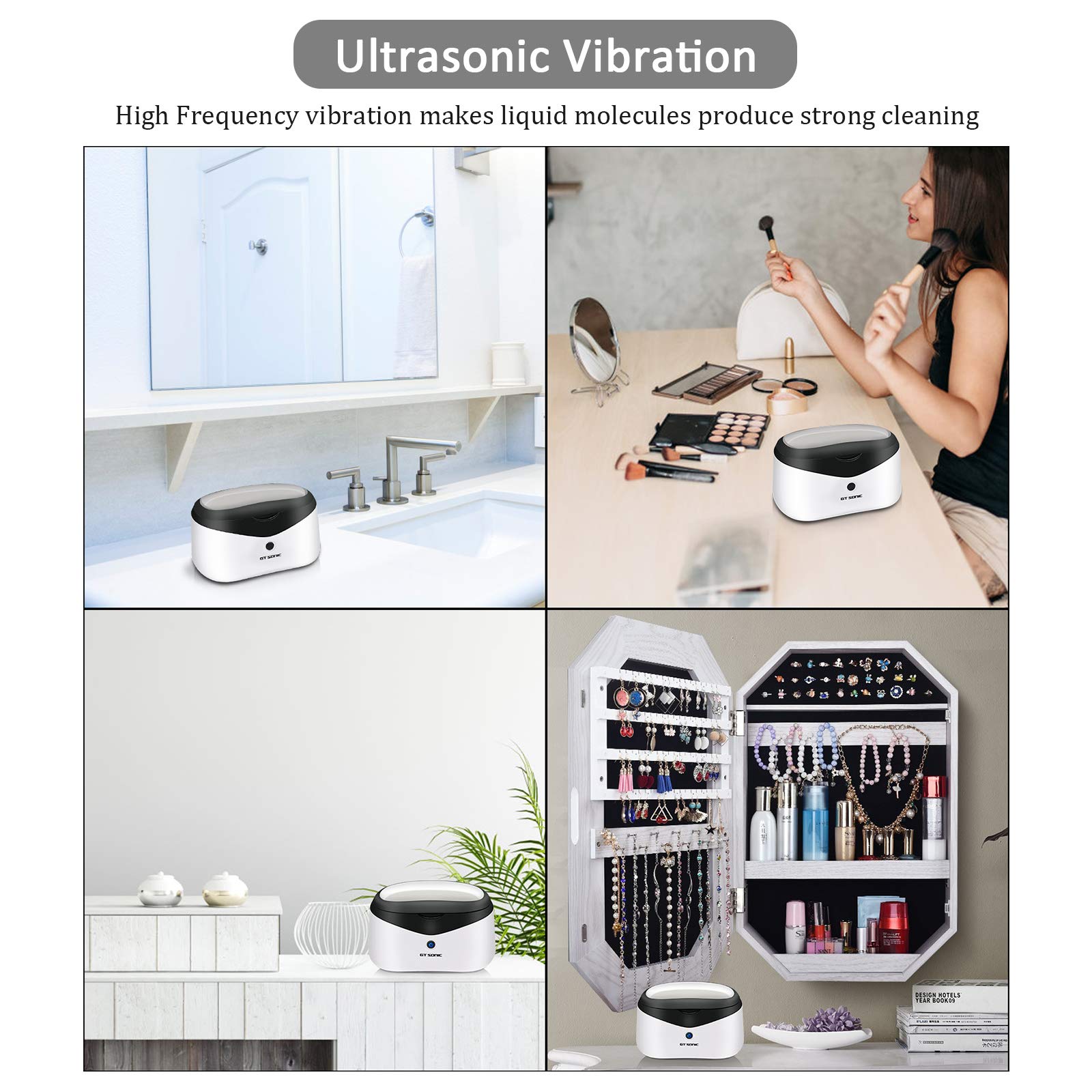 Ultrasonic Jewelry Cleaner Machine for Rings, Watches, Eyeglasses, Coins & More - 304 Stainless Steel Tank with Cleaning Basket & Watch Holder - 21oz Capacity - Perfect for Home, Travel & Professional Jewelry Care