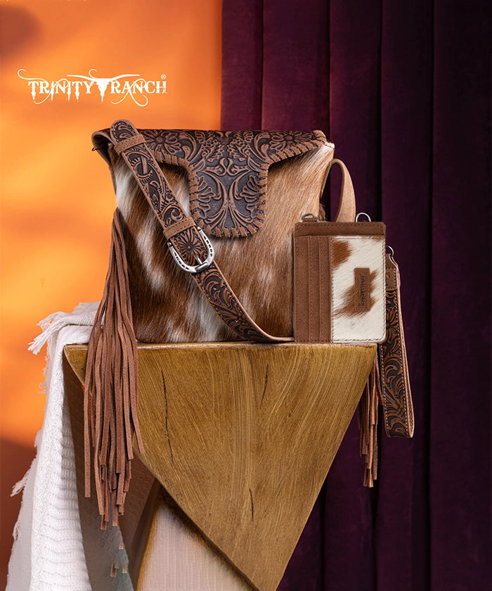 Trinity Ranch Genuine Hair-On Cowhide Tooled Western Shoulder Bag - Perfect for Rodeo, Country Music Festivals & Cowgirl Fashion