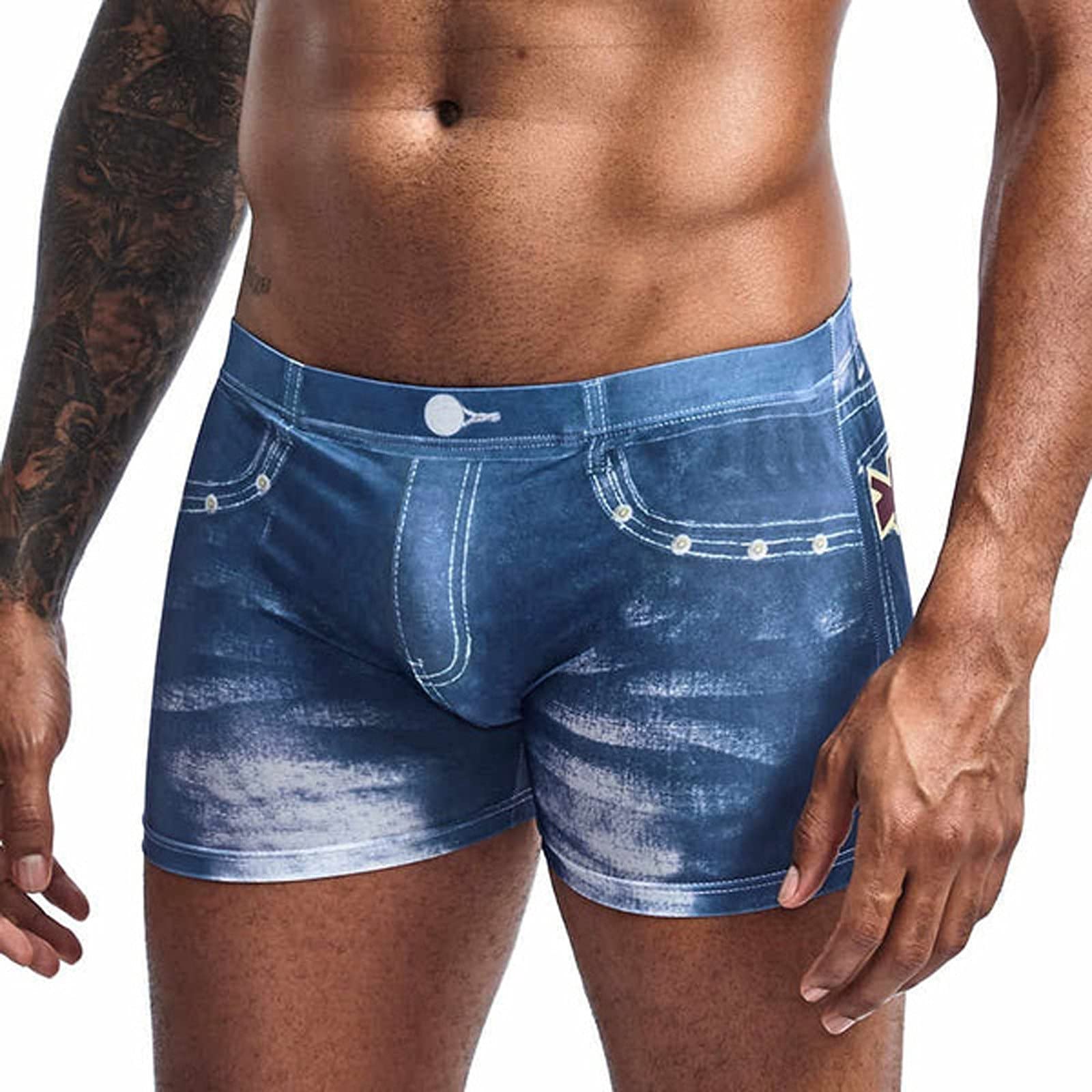 **Men's Fashion Boxer Briefs - Breathable Cotton Underwear, Casual Jean-Look Shorts for Everyday Comfort | Perfect for Workout, Lounge & Daily Wear**