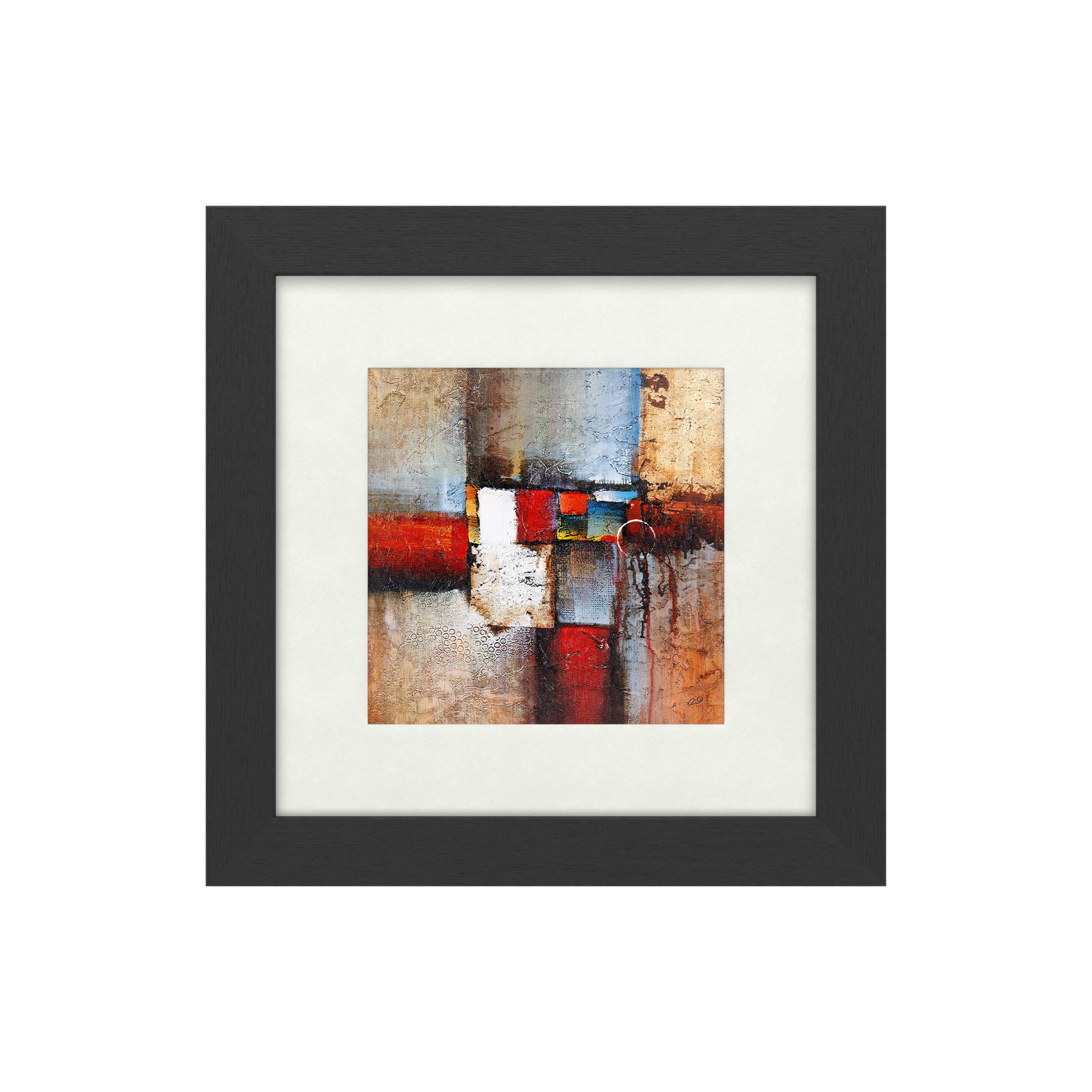 Trademark Fine Art 11x11 Inch White Matte Black Frame Abstract Cube VI Painting by Rio - Multi-Color Modern Wall Art for Living Room, Bedroom & Office Decor