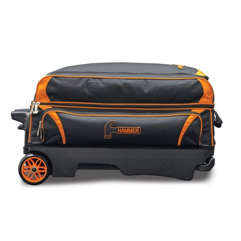 Premium Black & Orange 2 Ball Double Roller Bowling Bag - Heavy Duty Bowling Ball Carrier with Wheels for League Play & Tournament Travel