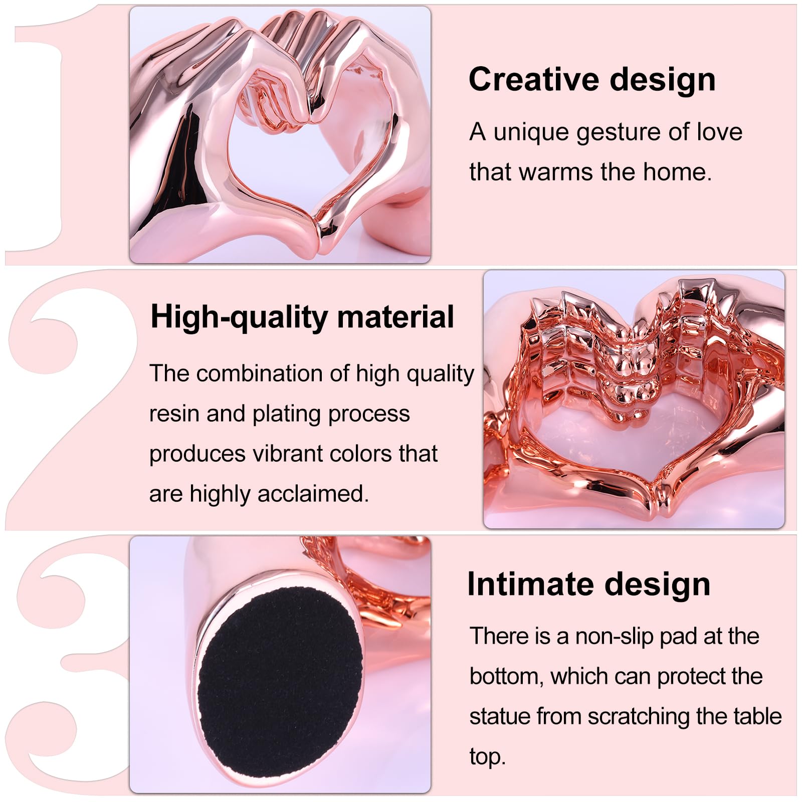 Pink Heart and Hand Sculptures - Bohemian Home Decor Statues for Wedding, Living Room, Bedroom, Office & Coffee Table | Unique Bookshelf & Edgy Room Decor