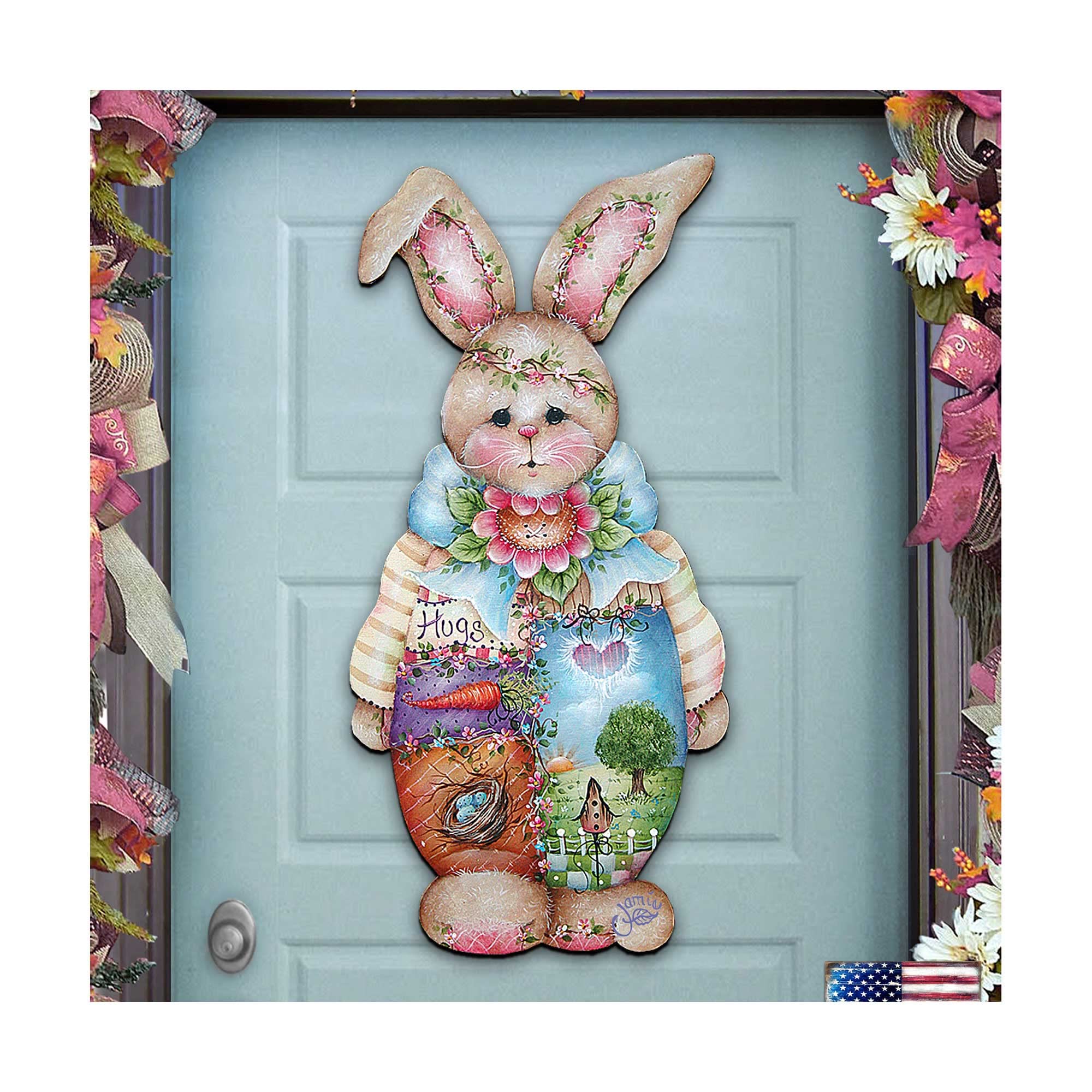 Jamie Mills-Price Easter Bella Bunny Wooden Door Hanger - Handcrafted Spring Wall Decor for Home, Nursery & Easter Celebrations - Perfect for Front Door Decorations, Easter Party Decor & Seasonal Home Styling