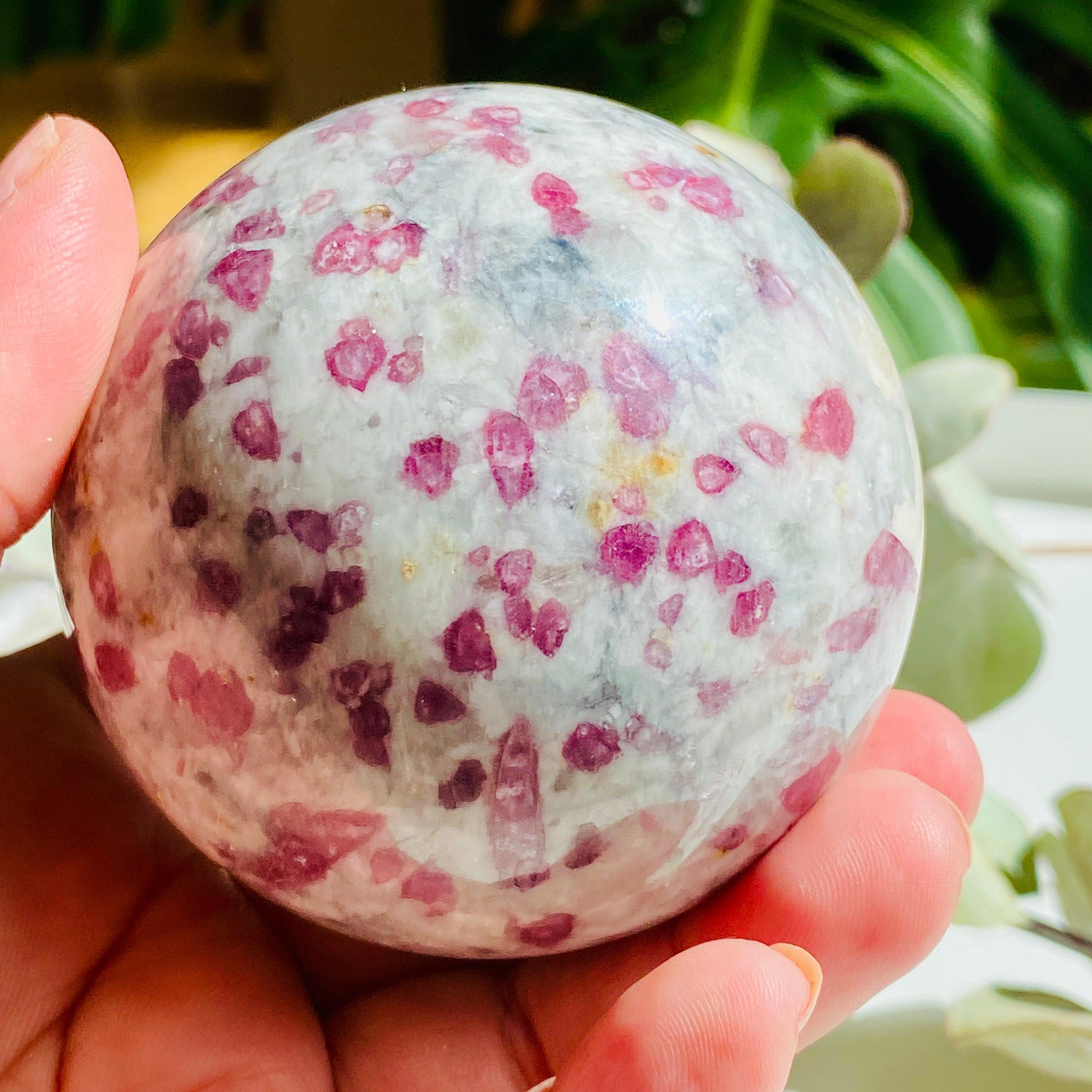 Natural Pink Tourmaline in Quartz Sphere - Healing Crystal for Meditation, Reiki & Home Decor (PTQS-01) | Spiritual Gift, Energy Stone & Feng Shui Decor