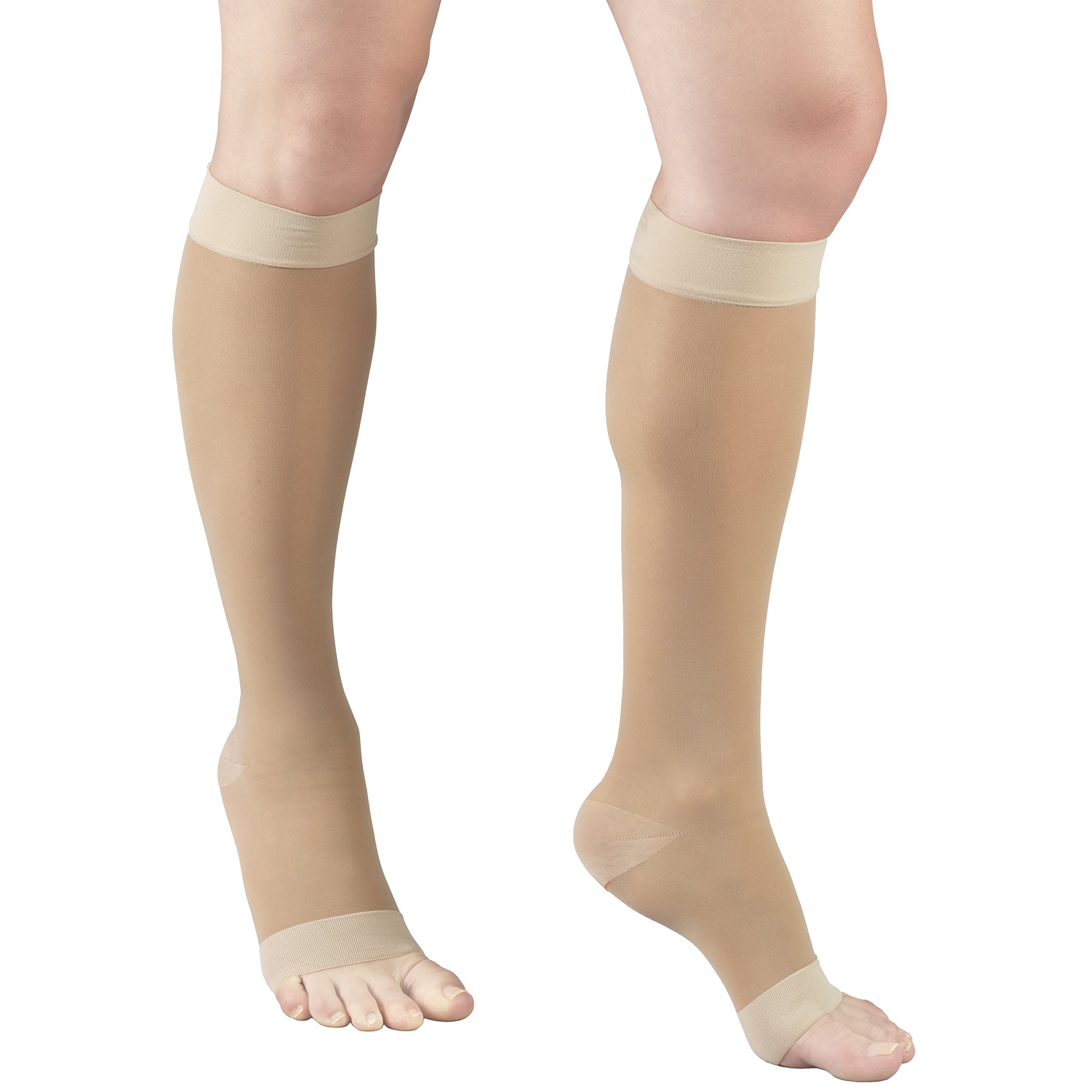 Truform 15-20 mmHg Open Toe Compression Stockings Knee High - Nude Medium (2 Pairs) for Women - Ideal for Varicose Veins, Swelling & Post-Surgery Recovery