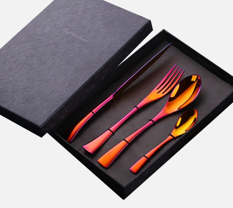 Premium Fire Rainbow Stainless Steel Serving Utensils Set - 5-Piece Kitchen Tools for Cooking, BBQ, Buffet & Party Serving - Durable & Stylish Serving Spoons, Tongs & Ladle for Home & Restaurant Use