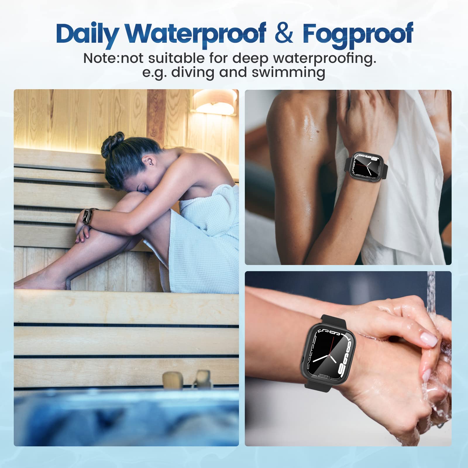 2 Pack Waterproof Case for Apple Watch Series 9/8/7 41mm - Shockproof Protective Cover with Built-in Tempered Glass Screen Protector, Front & Back Bumper for iWatch (Black) - Perfect for Swimming, Sports & Outdoor Activities