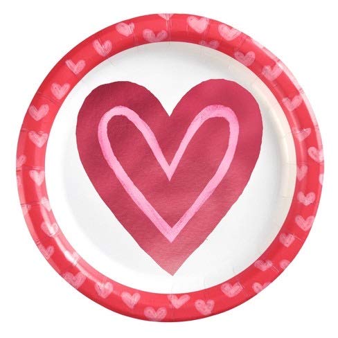 Valentine's Day Heart Paper Plates and Napkins Set - 20 Count Red & Pink Party Supplies for Romantic Dinner, Anniversary, Bridal Shower, and Wedding Decorations