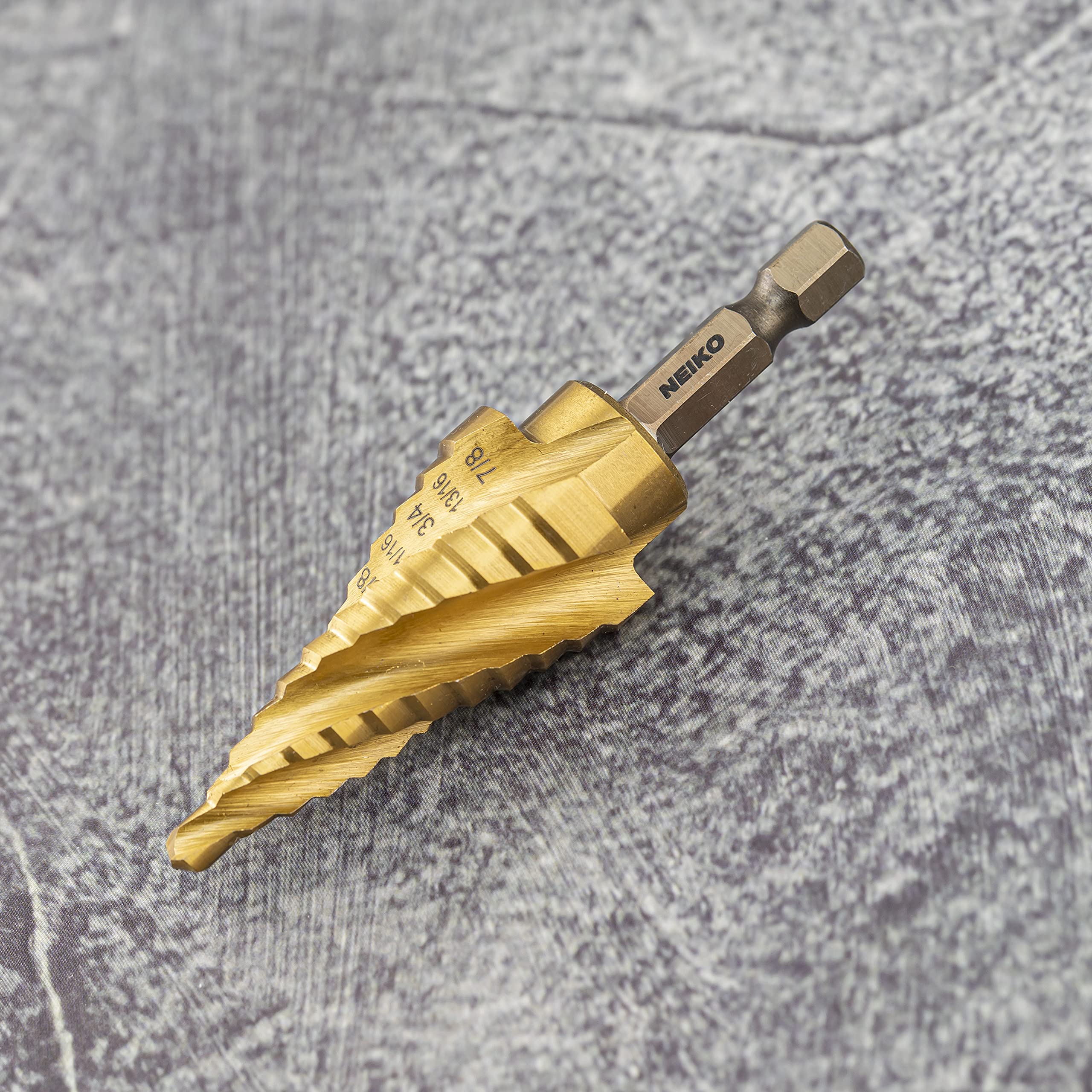 NEIKO 10180A High-Speed Steel Spiral Step Drill Bit Set - 12 Sizes in 1, Nitride-Coated 4-Flute Design for Metal, Wood & Plastic - Perfect for DIY Projects, HVAC, Electrical Work & Automotive Repairs