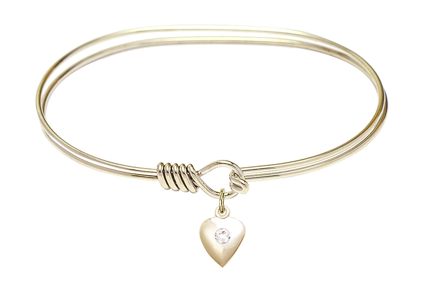 7 Inch Oval Eye Hook Bangle Bracelet with Heart Charm & April Birthstone Crystal - Perfect for Birthdays, Anniversaries, and Special Occasions