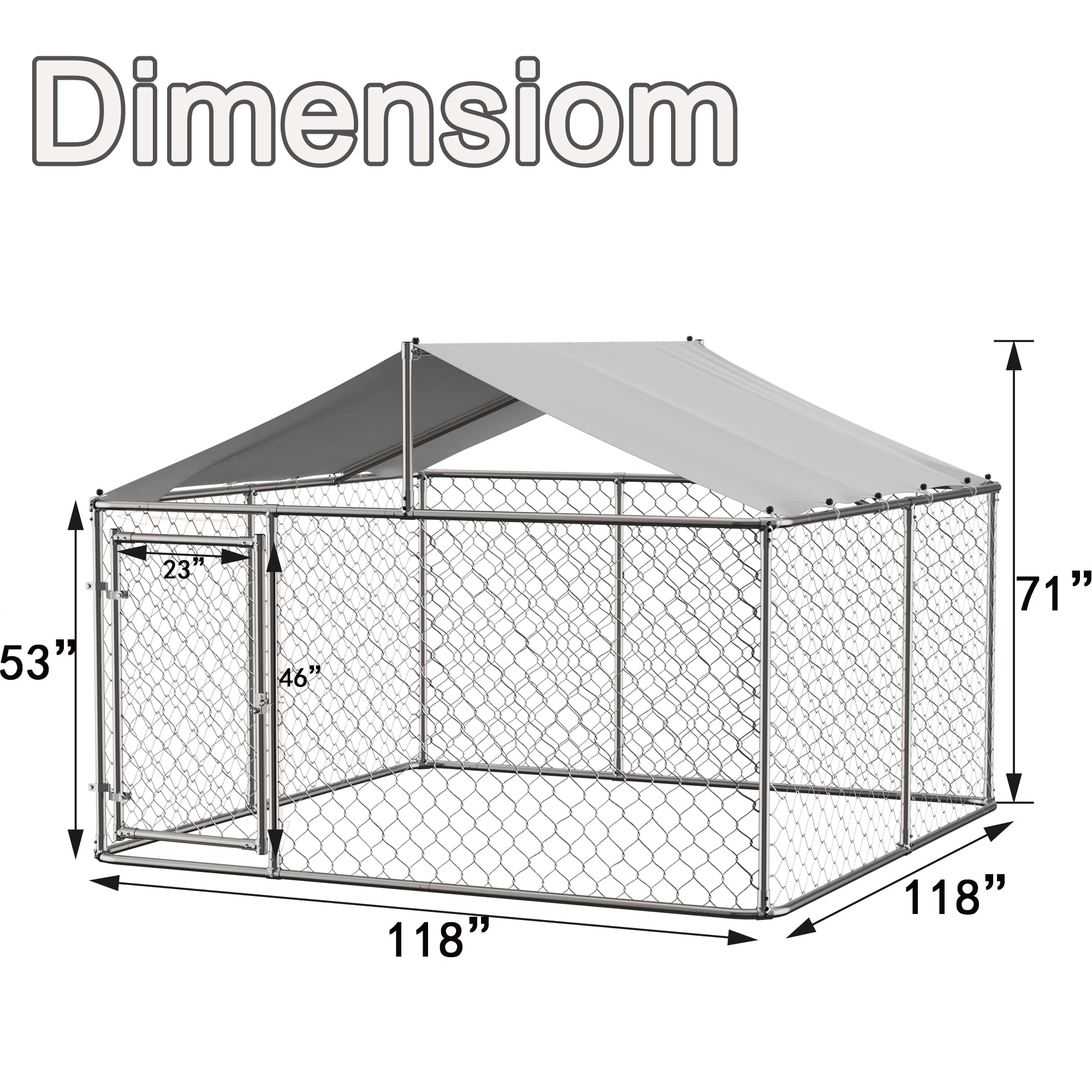 Heavy Duty 10x10x6ft Galvanized Steel Outdoor Dog Kennel - Chain Link Dog Run Playpen with UV & Waterproof Cover & Secure Lock - Durable Puppy Exercise Pen for Backyard, Garden & Pet Safety