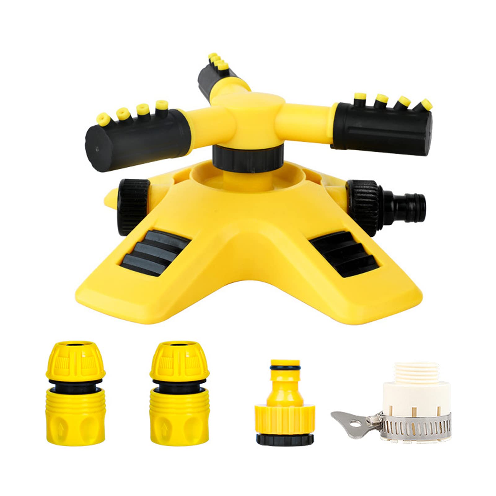 360-Degree Rotating Garden Sprinkler - Automatic Lawn Irrigation System with Leak-Proof Design - Durable Plastic Yard Sprinkler Set for Courtyard, Backyard & Garden Watering (Yellow) - Perfect for Lawn Care, Flower Beds & Vegetable Gardens
