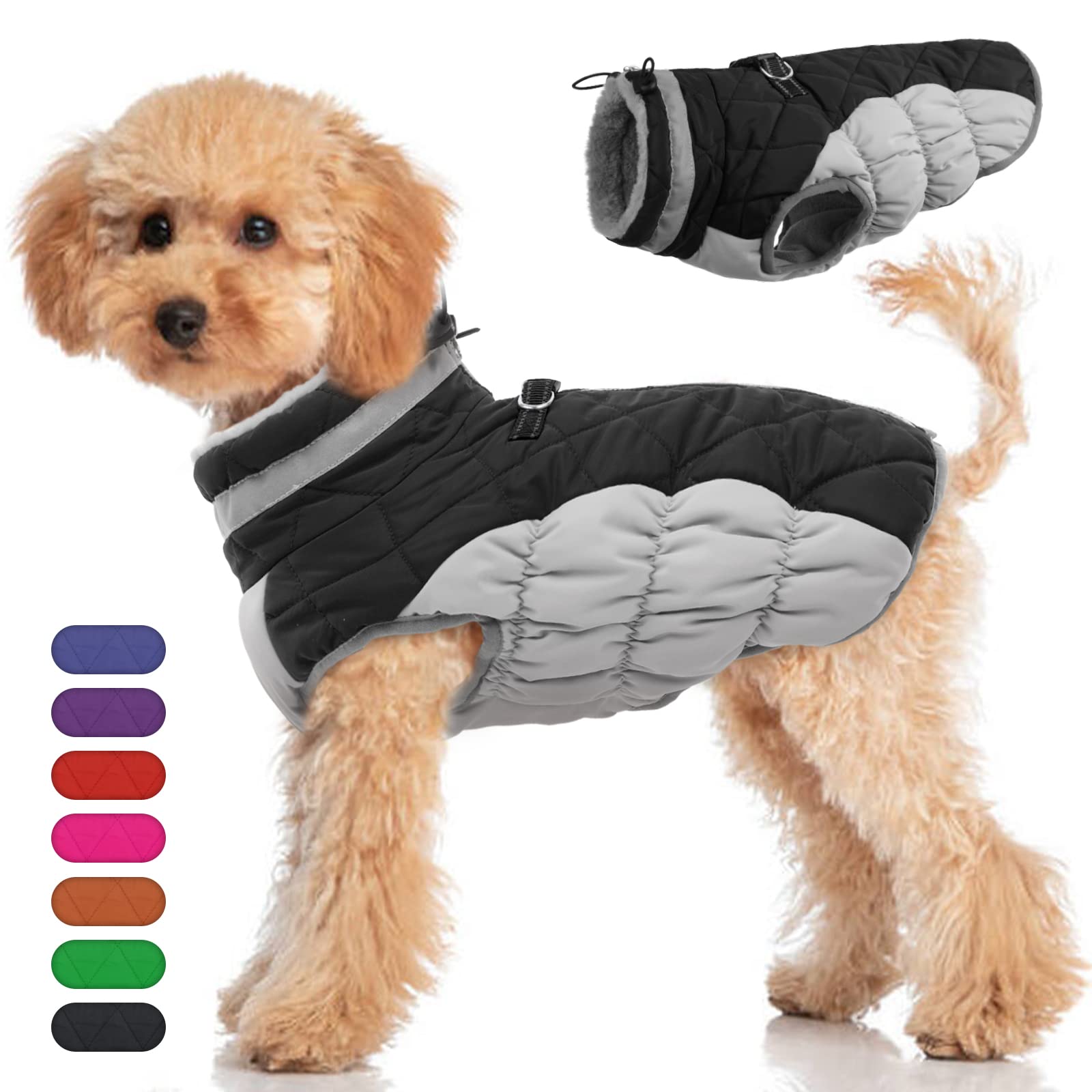 Waterproof Fleece-Lined Dog Winter Coat for Medium Dogs - Warm Zip-Up Jacket with D-Ring for Pug & Boston Terrier - Cold Weather & Snow Protection (Black, Size M) - Perfect for Winter Walks, Outdoor Adventures & Snow Play
