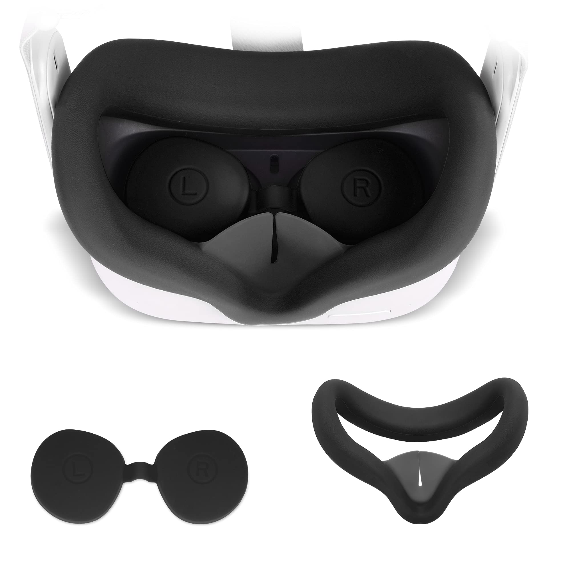 TAACOO VR Silicone Face Cover with Protective Lens Cover for Oculus Quest 2 - Washable, Sweatproof & Lightproof Cushion Replacement (Black) - Enhance Comfort for Gaming, Fitness & Extended VR Sessions