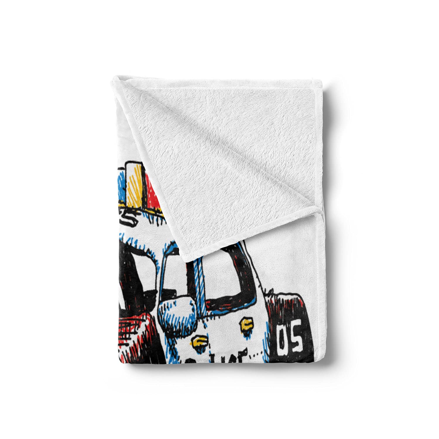 Ambesonne Police Throw Blanket - Hand Drawn Cartoon Police Car Design with Sketch Print | Soft Flannel Fleece Accent Blanket for Couch, Bed & Sofa | 50