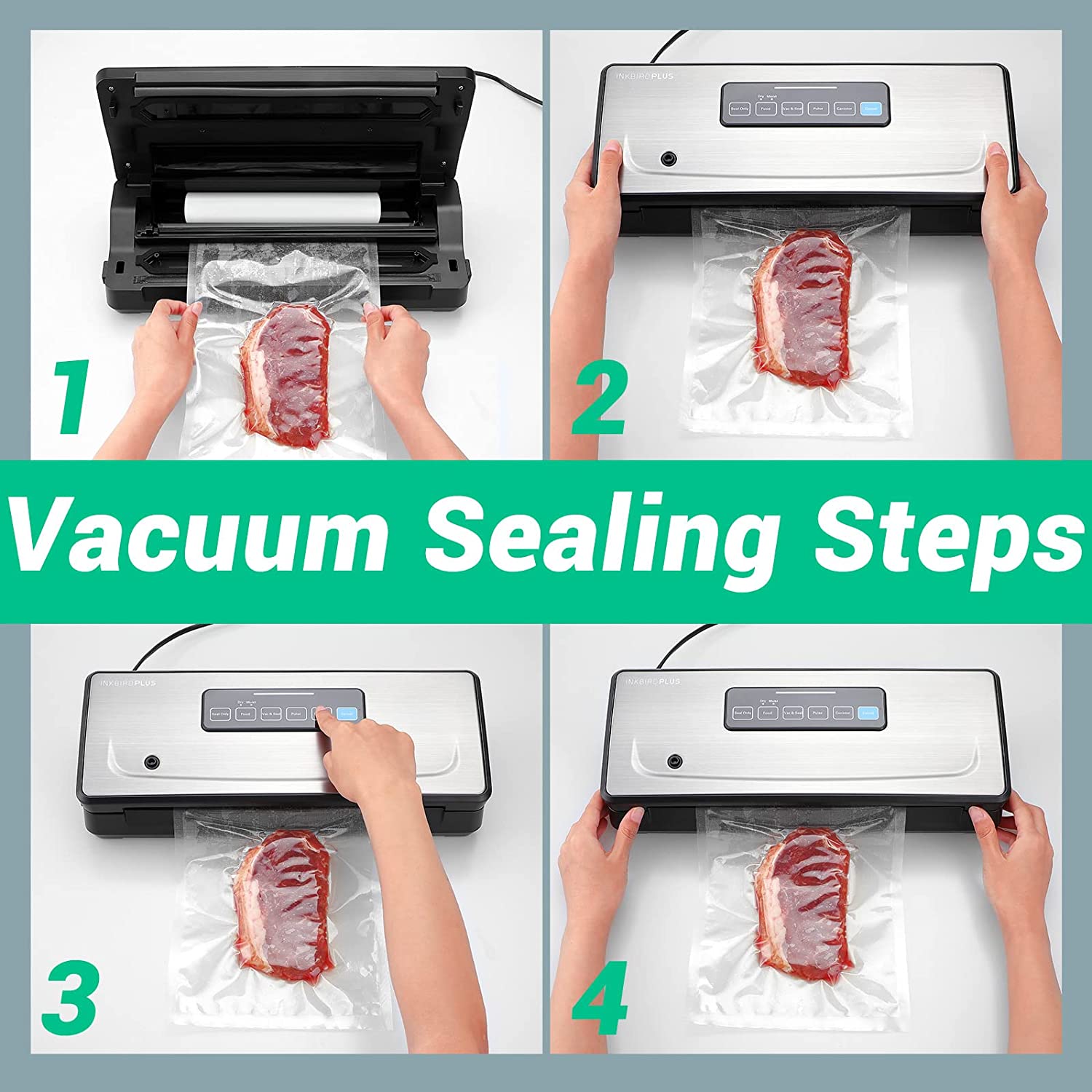 INK VS02 Vacuum Sealer Machine - Food Saver for Freshness Preservation | Perfect for Meal Prep, Sous Vide & Long-Term Food Storage