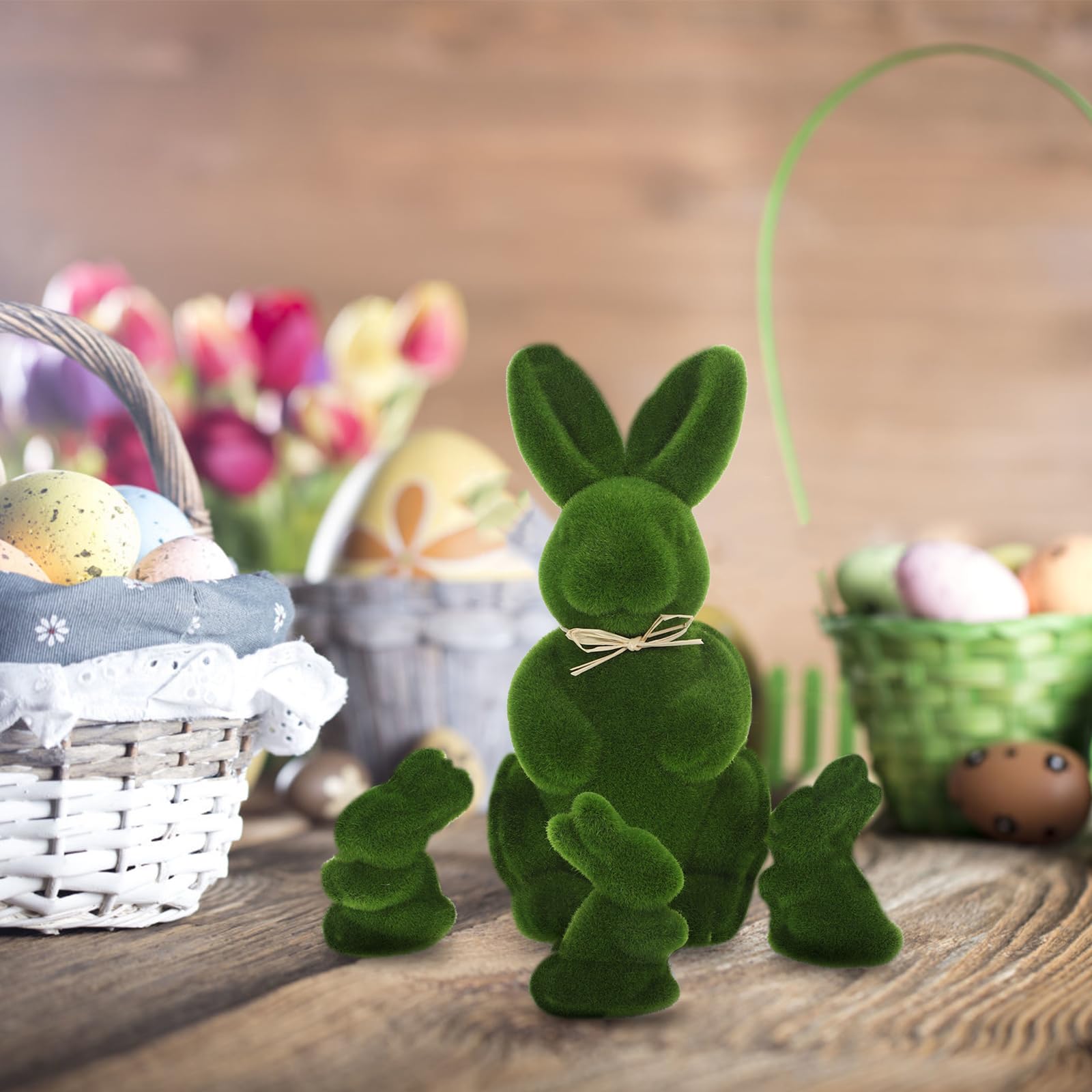 4pcs Flocked Bunny Rabbit Figurines - Easter Artificial Turf Grass Decorations for Yard, Garden & Home - Cute Easter Party Favors & Spring Decor