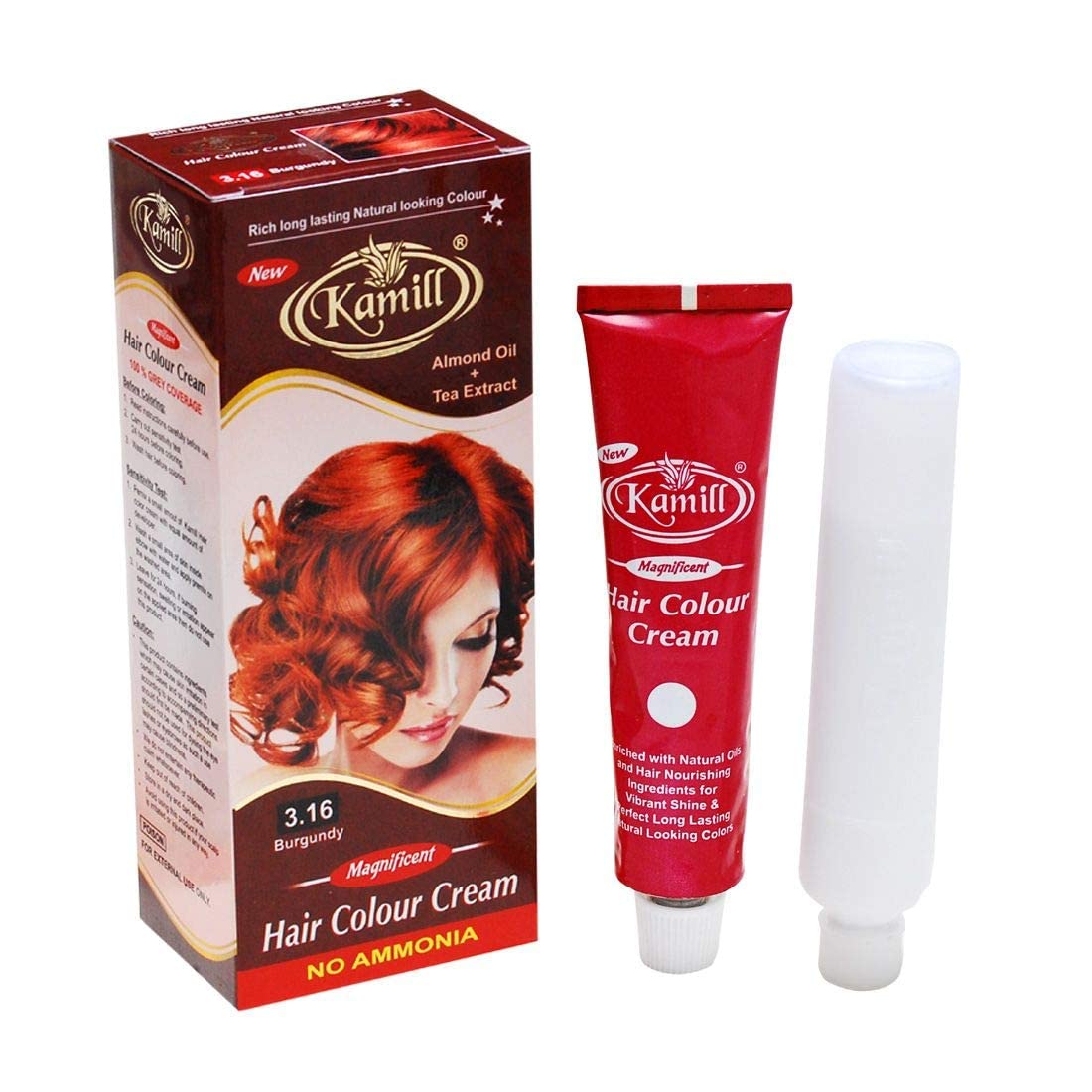 Kamill Burgundy (3.16) Natural Hair Color with Almond Oil & Tea Extract - 100% Organic Hair Dye for Women & Men (100g) - Perfect for At-Home Hair Coloring & Gray Coverage