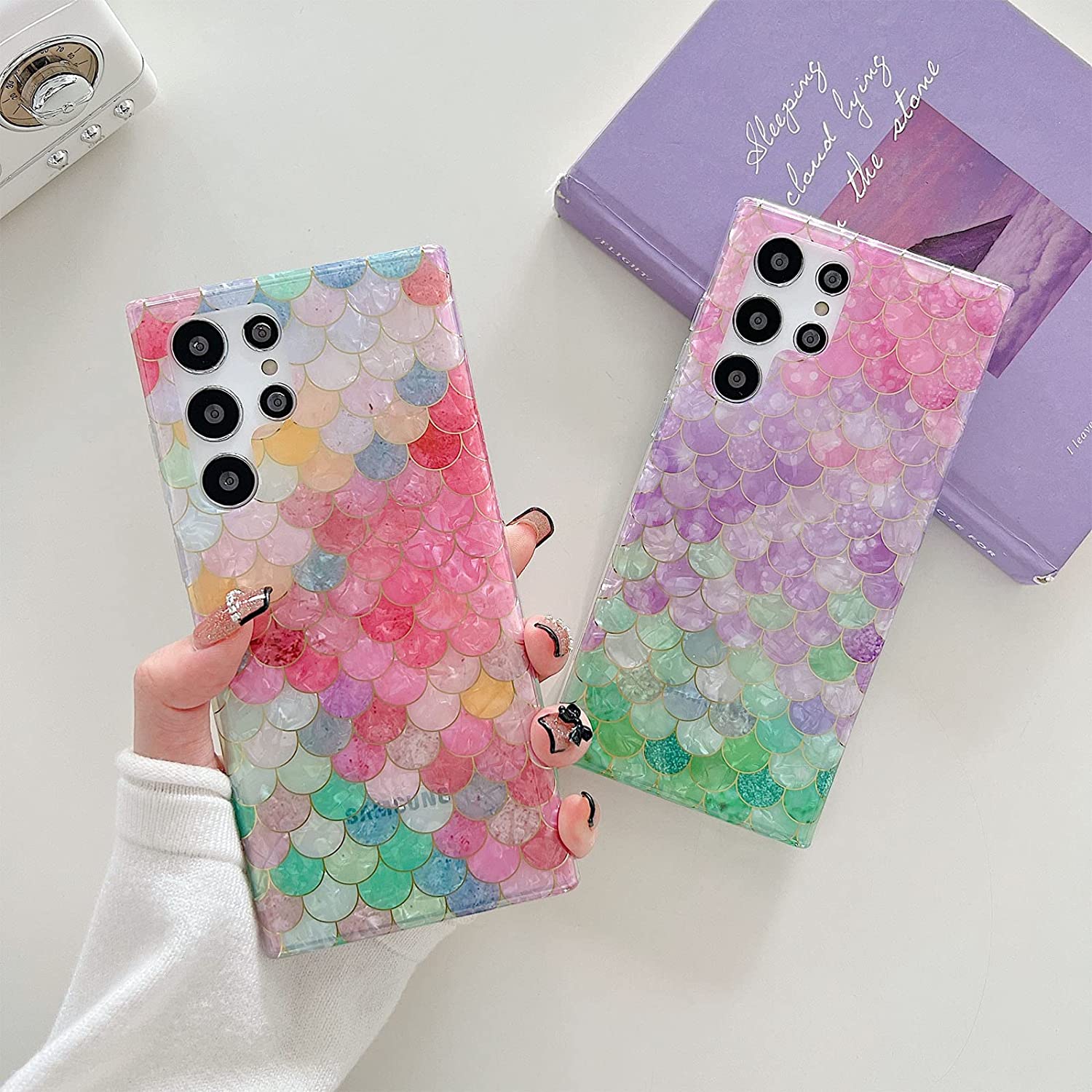 Samsung Galaxy S22 Ultra Luxury Mermaid Fish Scale Phone Case - Glittery Protective Cover for Everyday Use, Parties & Special Occasions
