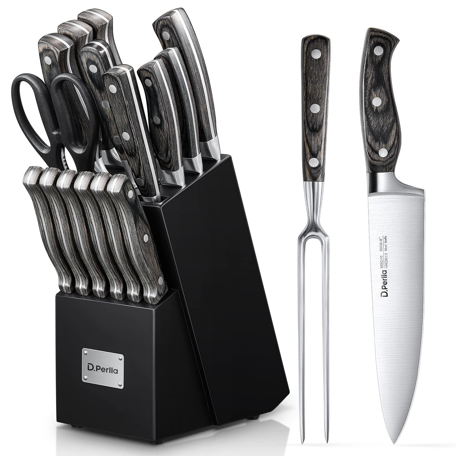 16-Piece Professional Kitchen Knife Set - Stainless Steel Blades, Wooden Handles & Knife Block - Perfect for Home Chefs, Cooking Enthusiasts & Culinary Gifts - Ideal for Slicing, Dicing & Food Prep