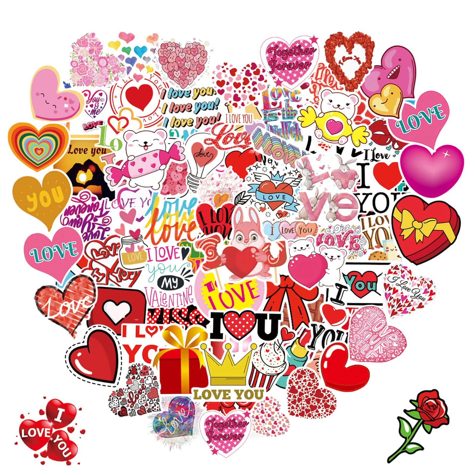 100PCS Valentine's Day Stickers - Waterproof Vinyl Decals for Laptops, Water Bottles, Scooters | Romantic Love Stickers for Couples, Gifts, Wall & Window Decor | Perfect for Valentine's Day, Anniversaries & DIY Crafts