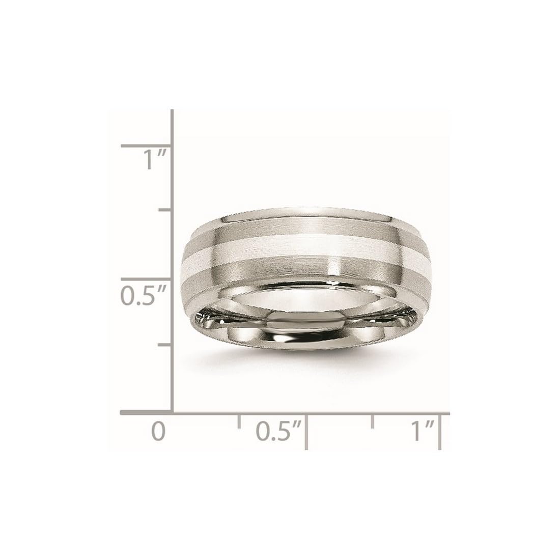 925 Sterling Silver Brushed & Polished Ridged Edge Ring for Women - Stainless Steel Inlay, Multiple Sizes | Elegant Jewelry for Everyday Wear, Date Nights & Special Occasions