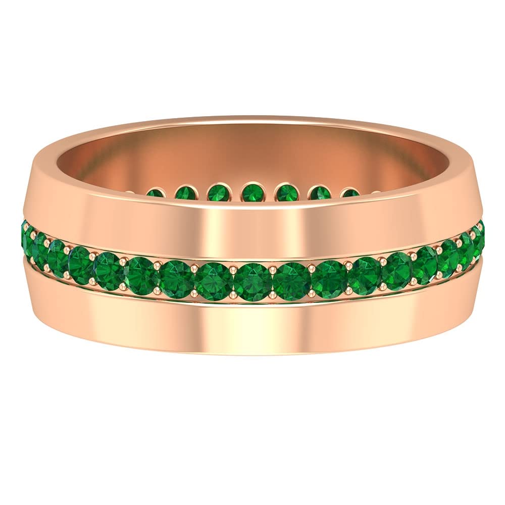 3/4 CT Natural Emerald Men's Band Ring - 14K Solid Gold Wide Wedding Ring for Men - May Birthstone Jewelry Gift for Him - Perfect for Anniversaries, Engagements & Special Occasions