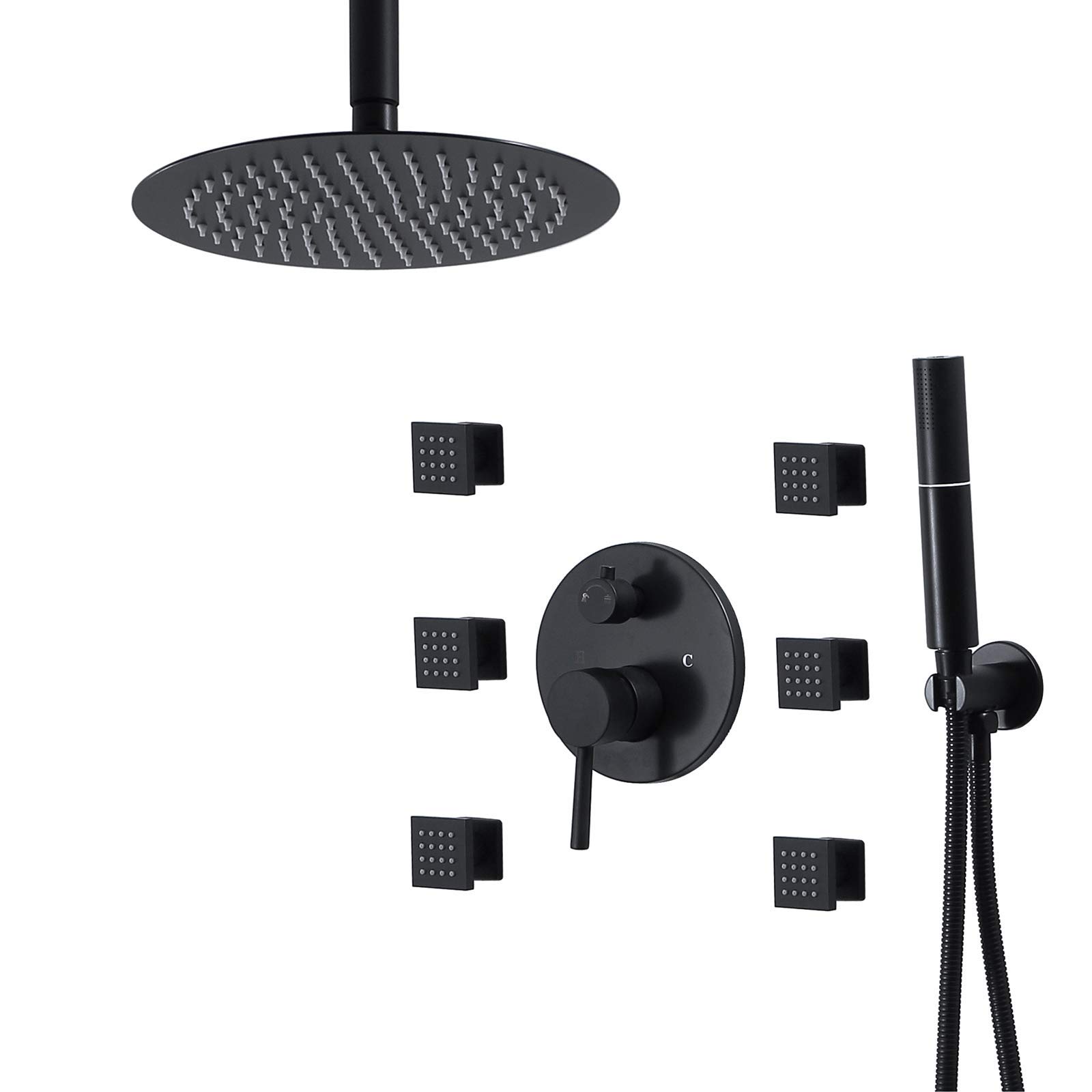 ZCYXQR 10 Inch Rain Shower Head System - High Flow Rainfall Shower Combo Set with Mixer Valve (2 Function) for Bathroom & Home - Perfect for Luxurious Spa-Like Experience & Modern Bathroom Upgrade