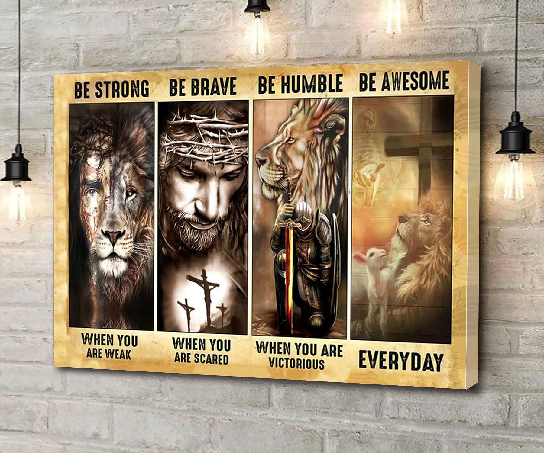 God Save Me Vintage Canvas Wall Art - Be Strong, Brave, Humble & Awesome Everyday - 12x18 Inch Framed Inspirational Poster for Living Room, Bedroom, Office & Bathroom Decor - Motivational Wall Art for Daily Encouragement & Home Inspiration