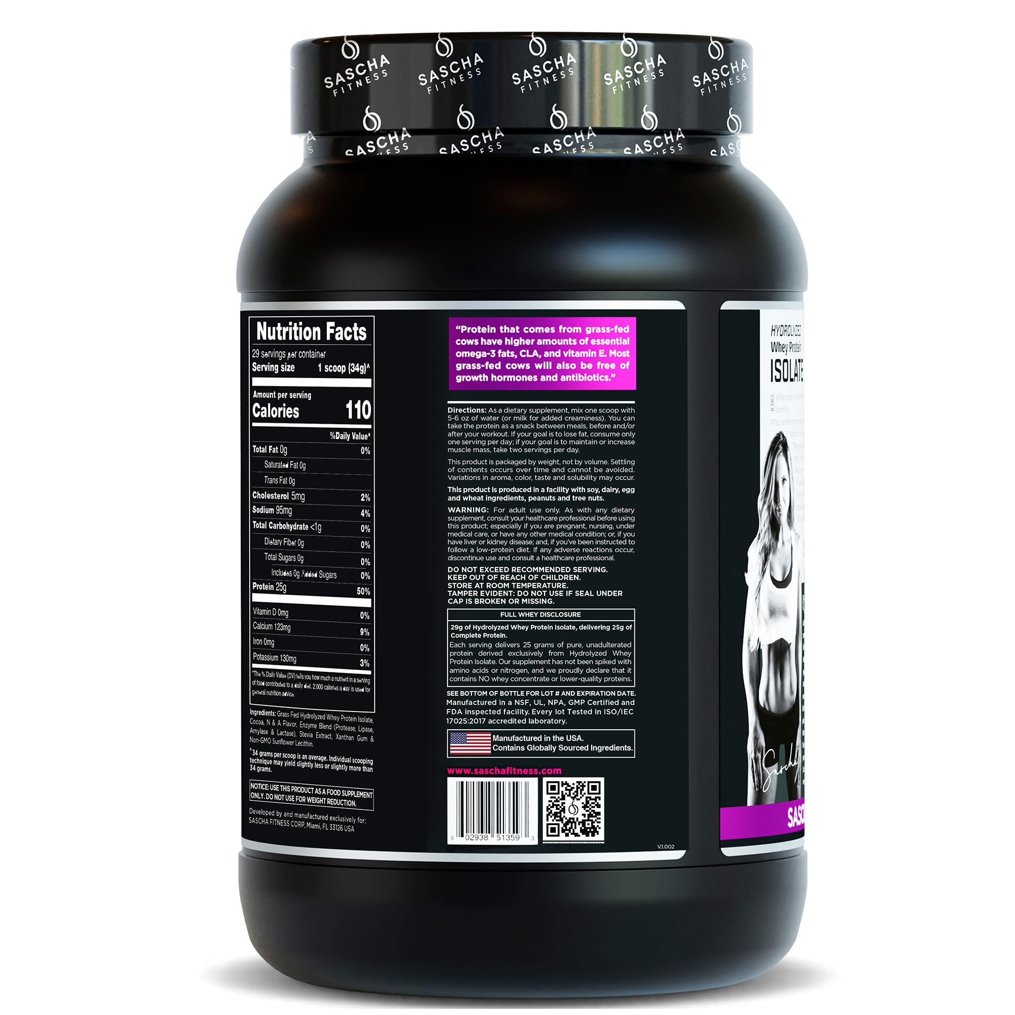 SASCHA FITNESS Hydrolyzed Whey Protein Isolate Powder - 100% Grass-Fed, Low Carb, Keto Friendly (2 lb, Chocolate Flavor) for Muscle Recovery & Post-Workout Nutrition
