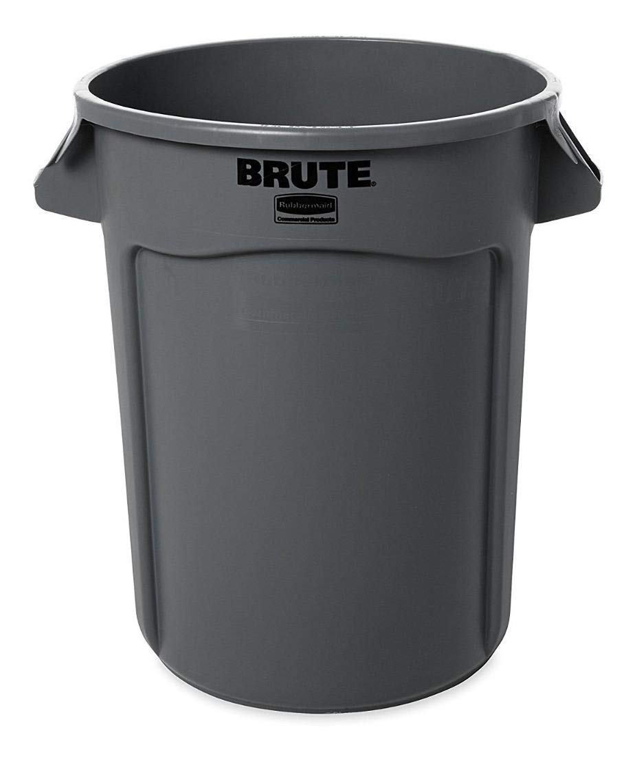 Rubbermaid BRUTE 32-Gallon Heavy-Duty Round Trash Can with Venting Channels - Gray Commercial Garbage Bin for Home, Garage, Bathroom, Outdoor & Driveway Use - Pack of 6 - Ideal for Waste Management in High-Traffic Areas