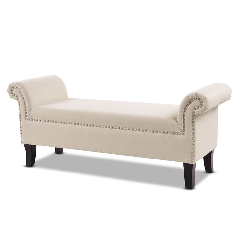 MAKLAINE Modern Roll Arm Entryway Accent Bench in Sky Neutral - Stylish Upholstered Storage Bench for Hallway, Living Room & Bedroom - Perfect for Small Space Decor & Extra Seating