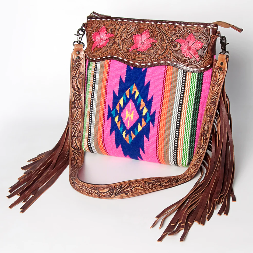 American Darling Pink Floral Embroidered Leather Crossbody Bag - Stylish & Compact Purse for Women, Perfect for Daily Use, Shopping, and Travel