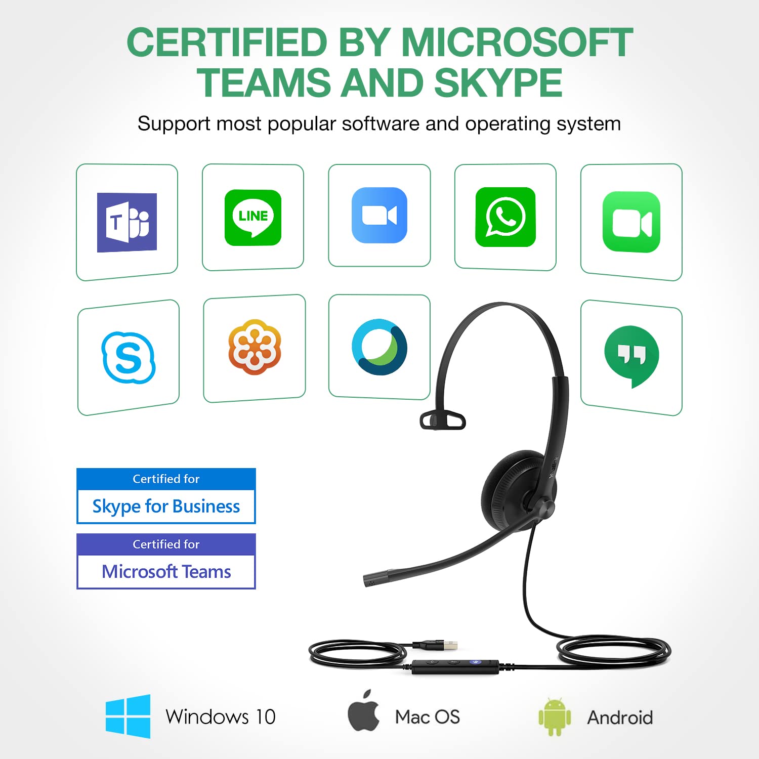 Yealink UH34 USB Headset with Noise Cancelling Microphone - Certified for Microsoft Teams, VoIP & Softphones - PC Work Headset with In-Line Controls for Office, Call Centers & Remote Work