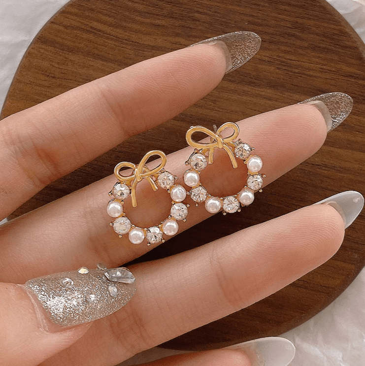Elegant French Style Bow Pearl Stud Earrings | D3056 | Perfect for Weddings, Parties & Everyday Wear