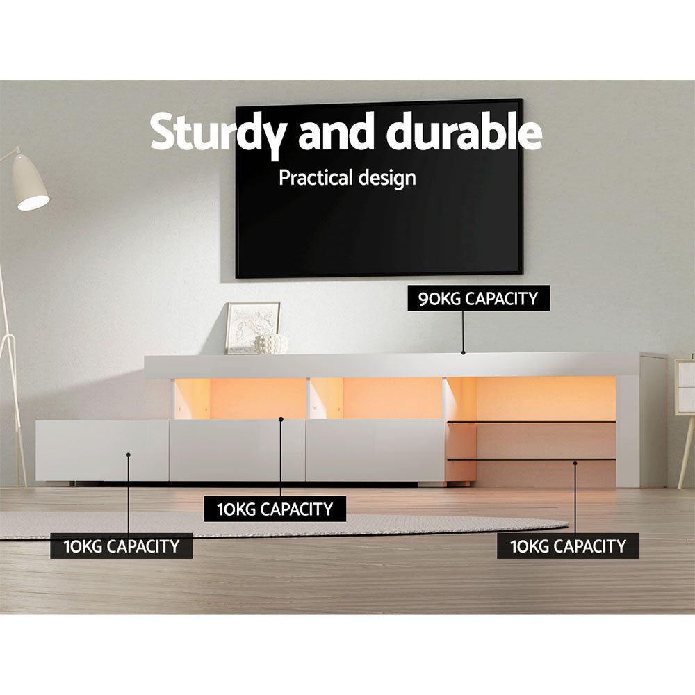 Artiss 86-Inch White LED TV Stand with Storage - Modern Entertainment Center for Living Room, Bedroom & Home Theater Setup