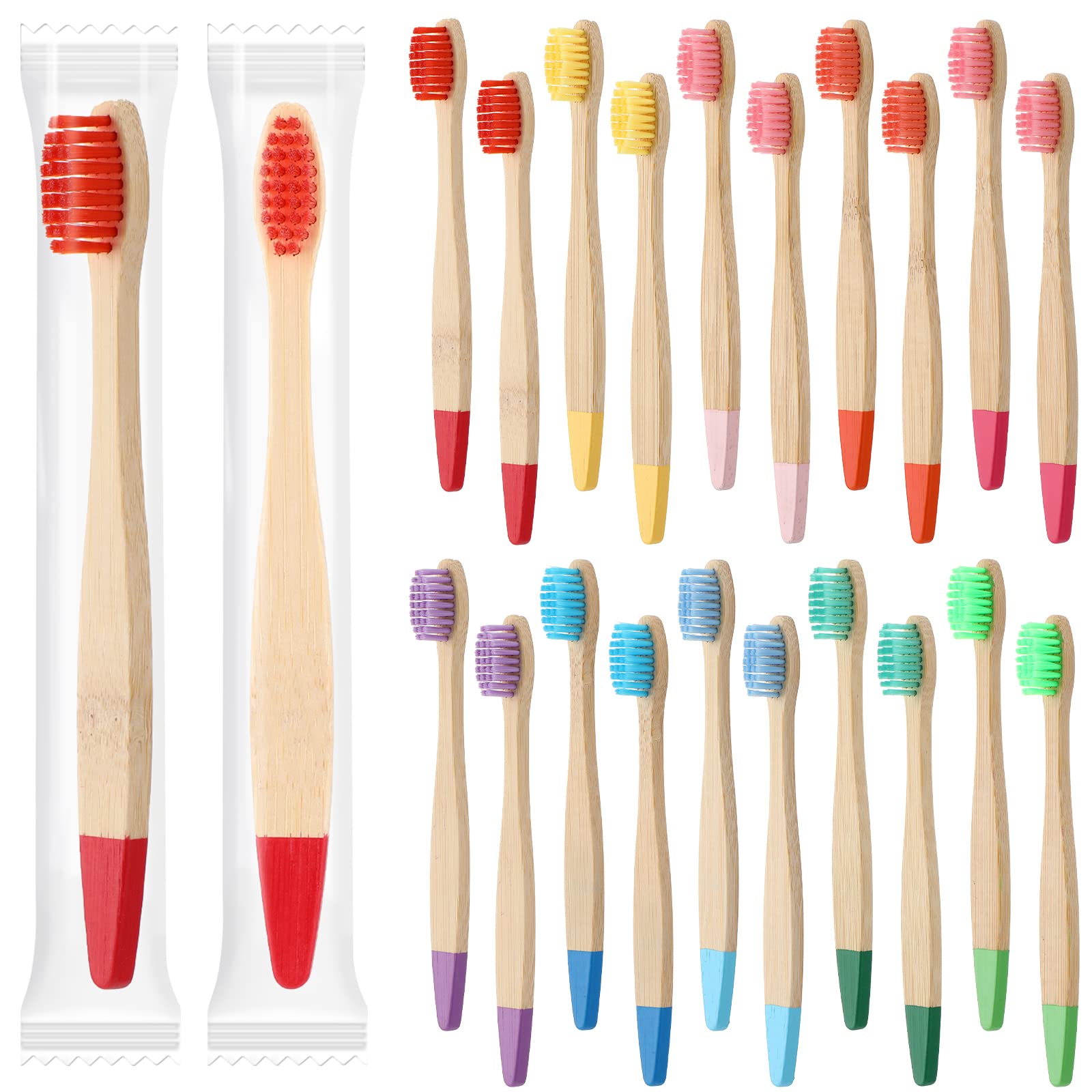 20 Pack Kids Bamboo Toothbrushes with Soft Bristles - Eco-Friendly Manual Toothbrushes for Toddlers & Children (5.7 Inch, Individually Wrapped) - Perfect for Home, School, Travel & Daily Oral Care