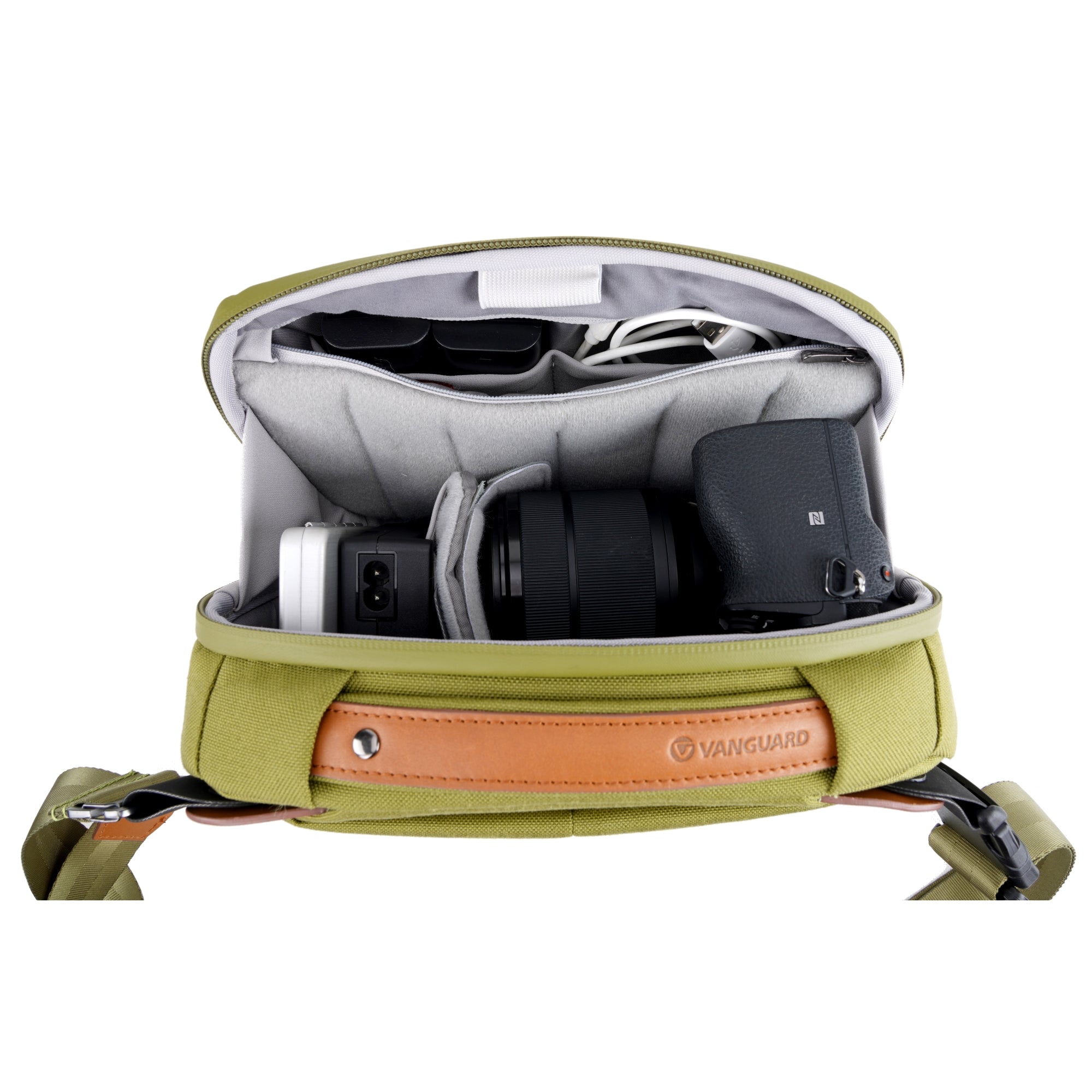 VEO City CB24 GR Crossbody Camera Bag for Women & Men - Waterproof Green Shoulder Bag for DSLR, Mirrorless Cameras - Perfect for Travel, Hiking & Everyday Use