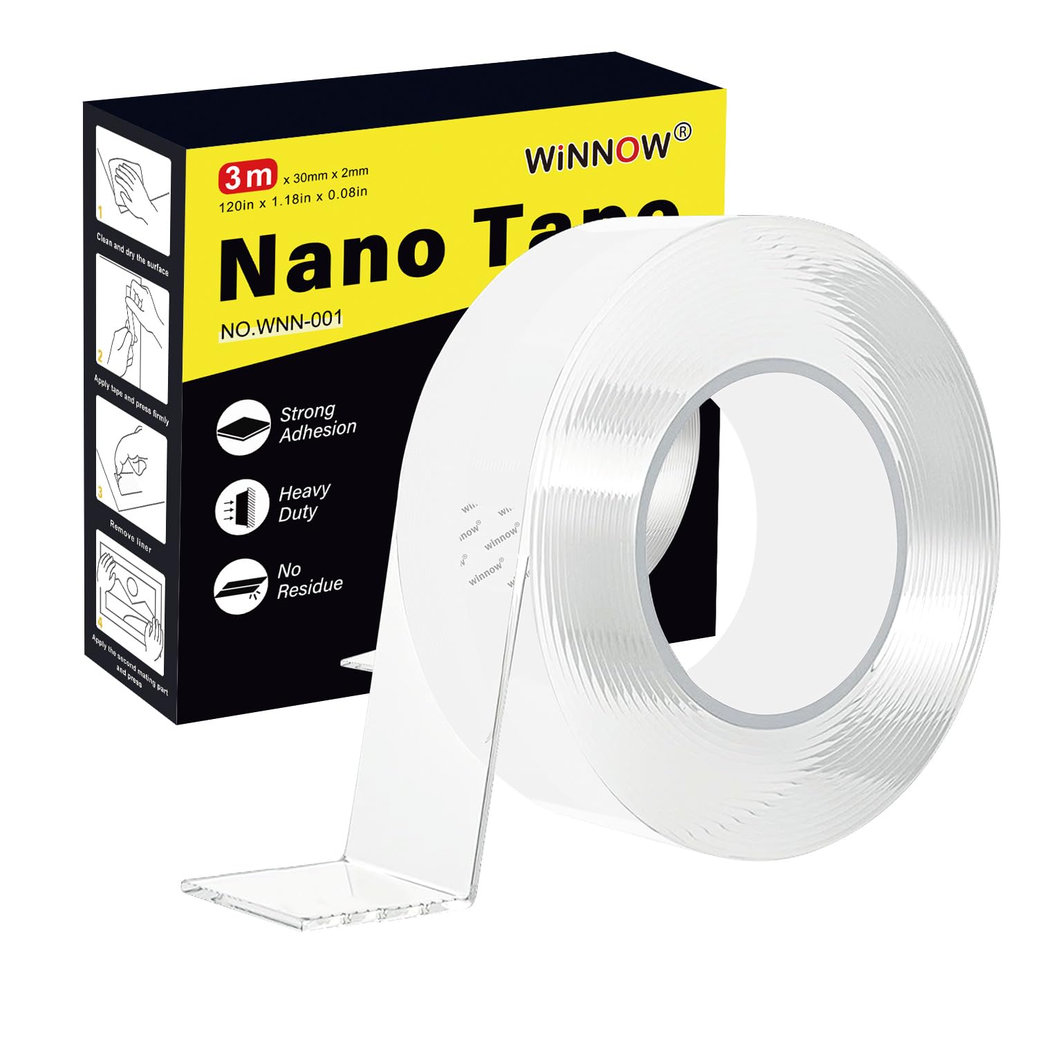 Double Sided Heavy Duty Extra Strong Adhesive Tape - Indoor/Outdoor Multipurpose Nano Tape for Picture Frames, Carpets, Wall Decor - Reusable No Residue Tape (1.18
